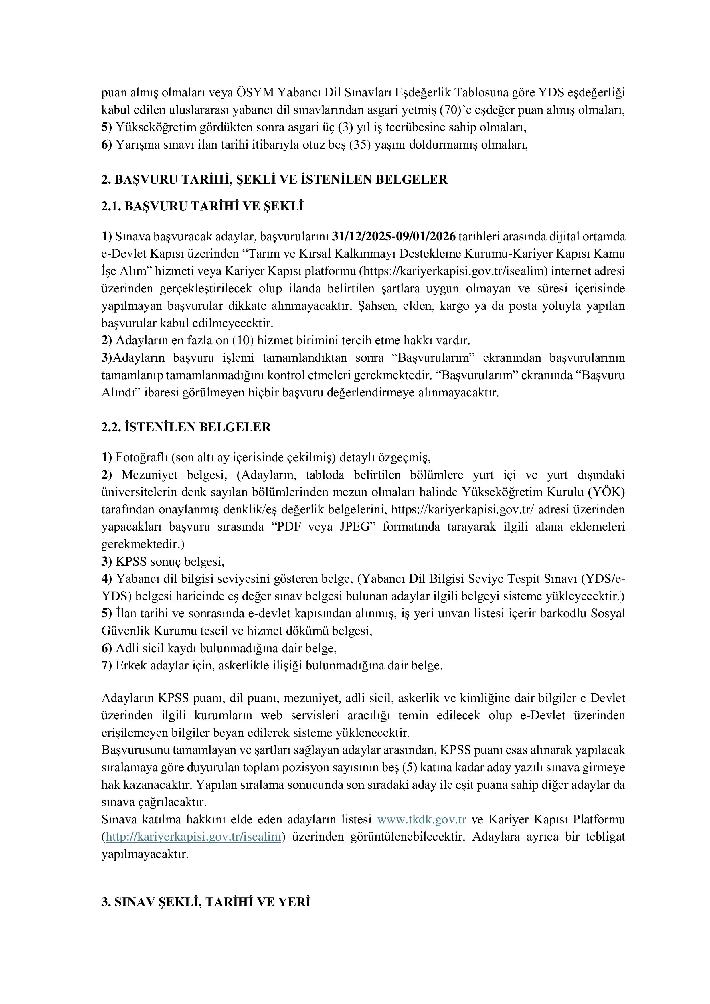 TARIM VE KIRSAL KALKINMAYI DESTEKLEME KURUMU BAŞKANLIĞI 42 SÖZLEŞMELİ PERSONEL ALACAK ( 31 Aralık - 9 Ocak) İlan İçeriği Sayfa 2