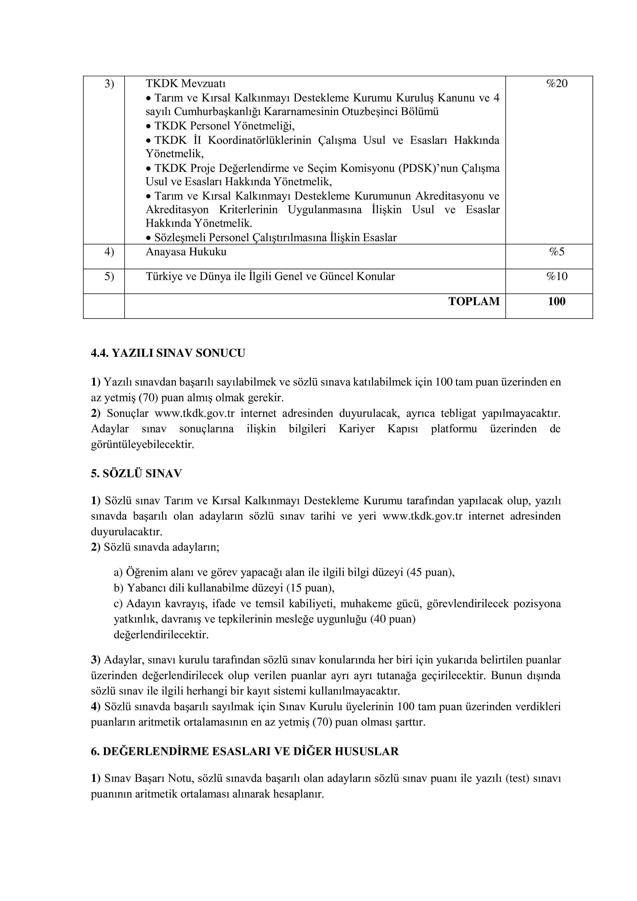 TARIM VE KIRSAL KALKINMAYI DESTEKLEME KURUMU BAŞKANLIĞI 42 SÖZLEŞMELİ PERSONEL ALACAK ( 31 Aralık - 9 Ocak) İlan İçeriği Sayfa 4
