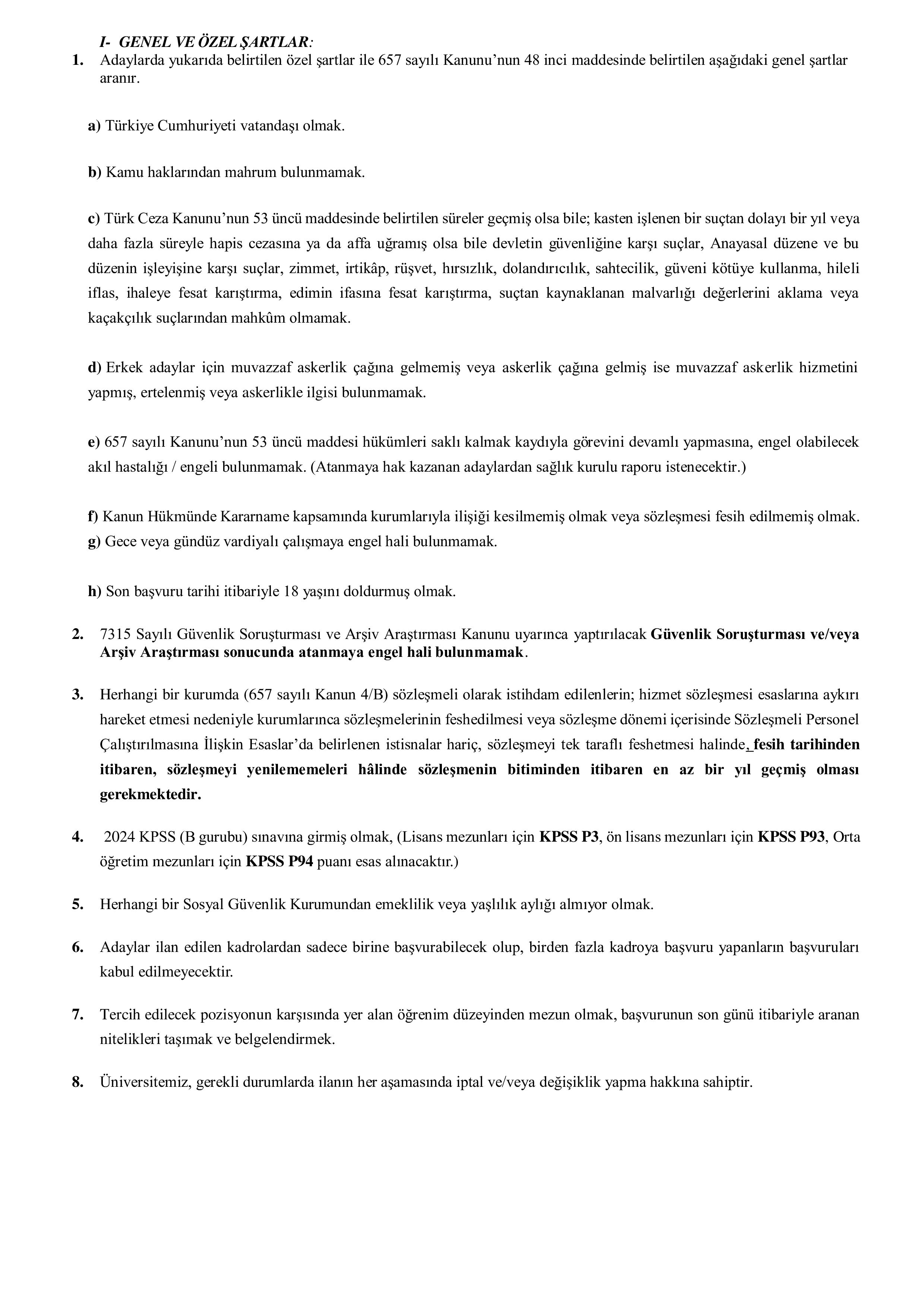 TEKİRDAĞ NAMIK KEMAL ÜNİVERSİTESİ 100 SÖZLEŞMELİ PERSONEL ALACAK ( 29 Aralık - 12 Ocak) İlan İçeriği Sayfa 4