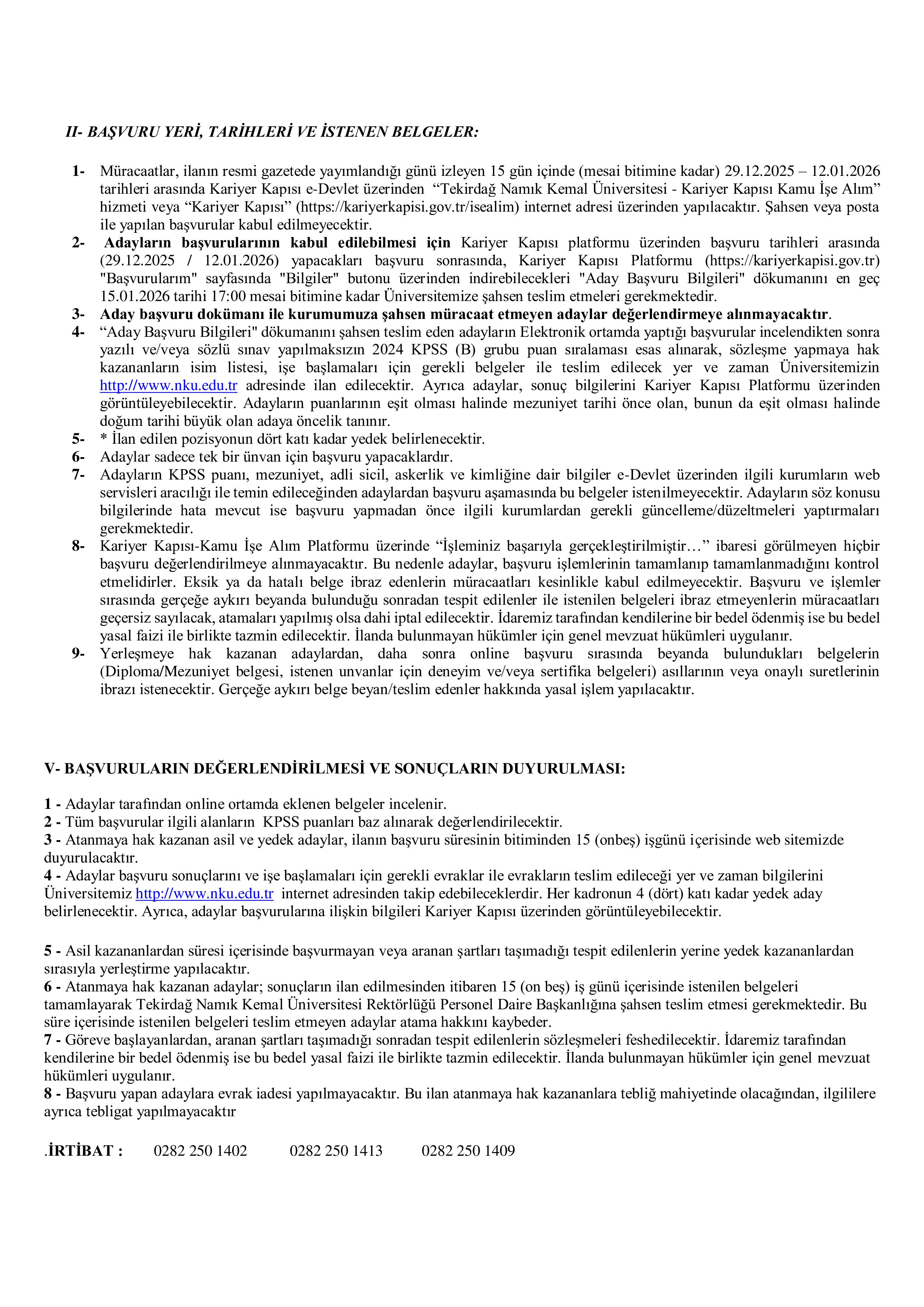 TEKİRDAĞ NAMIK KEMAL ÜNİVERSİTESİ 100 SÖZLEŞMELİ PERSONEL ALACAK ( 29 Aralık - 12 Ocak) İlan İçeriği Sayfa 5
