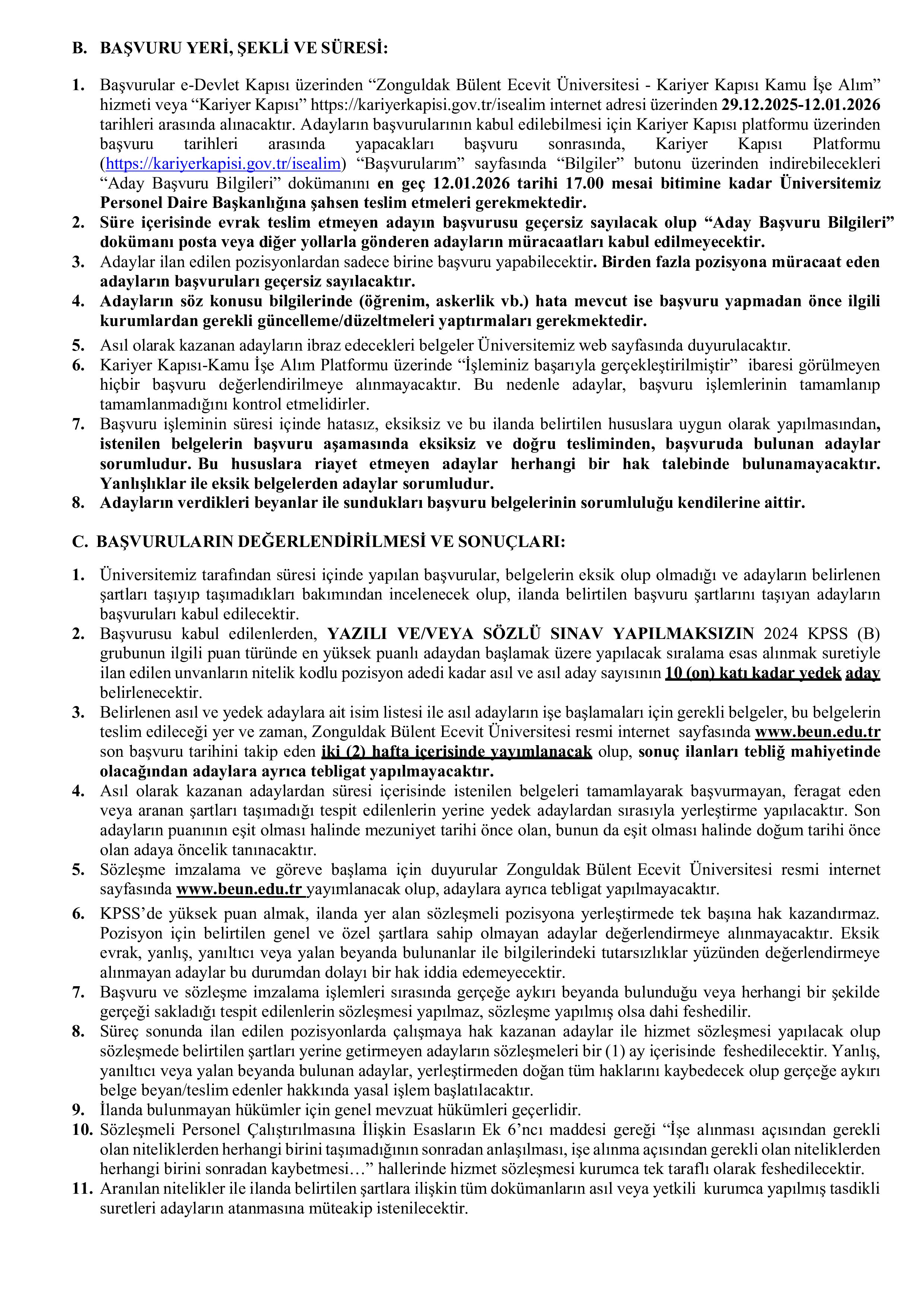 ZONGULDAK BÜLENT ECEVİT ÜNİVERSİTESİ 42 SÖZLEŞMELİ PERSONEL ALACAK ( 29 Aralık - 12 Ocak) İlan İçeriği Sayfa 3