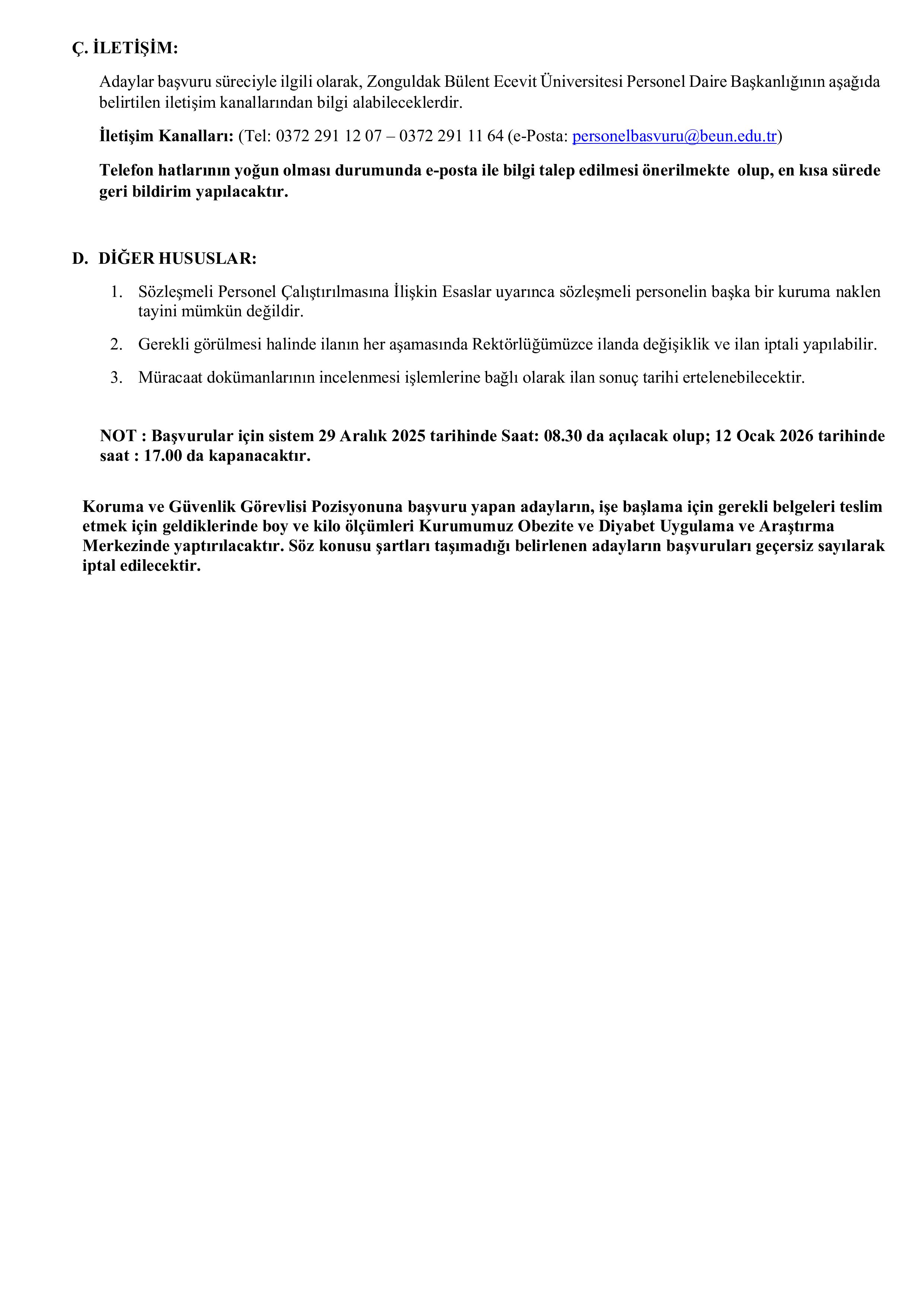 ZONGULDAK BÜLENT ECEVİT ÜNİVERSİTESİ 42 SÖZLEŞMELİ PERSONEL ALACAK ( 29 Aralık - 12 Ocak) İlan İçeriği Sayfa 4