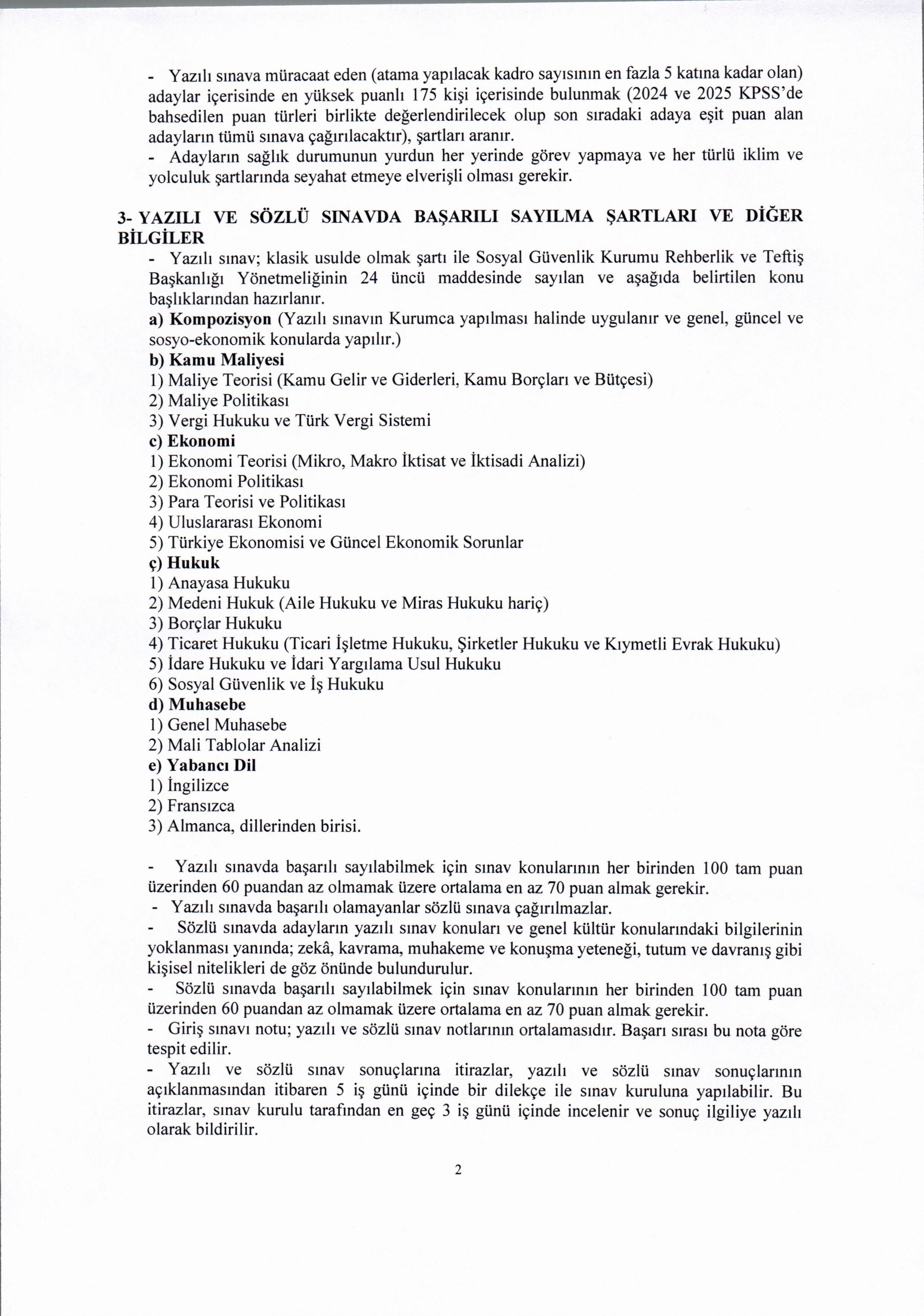 SOSYAL GÜVENLİK KURUMU BAŞKANLIĞI 35 MÜFETTİŞ YARDIMCISI ALACAK ( 20 Ekim - 31 Ekim) İlan İçeriği Sayfa 2