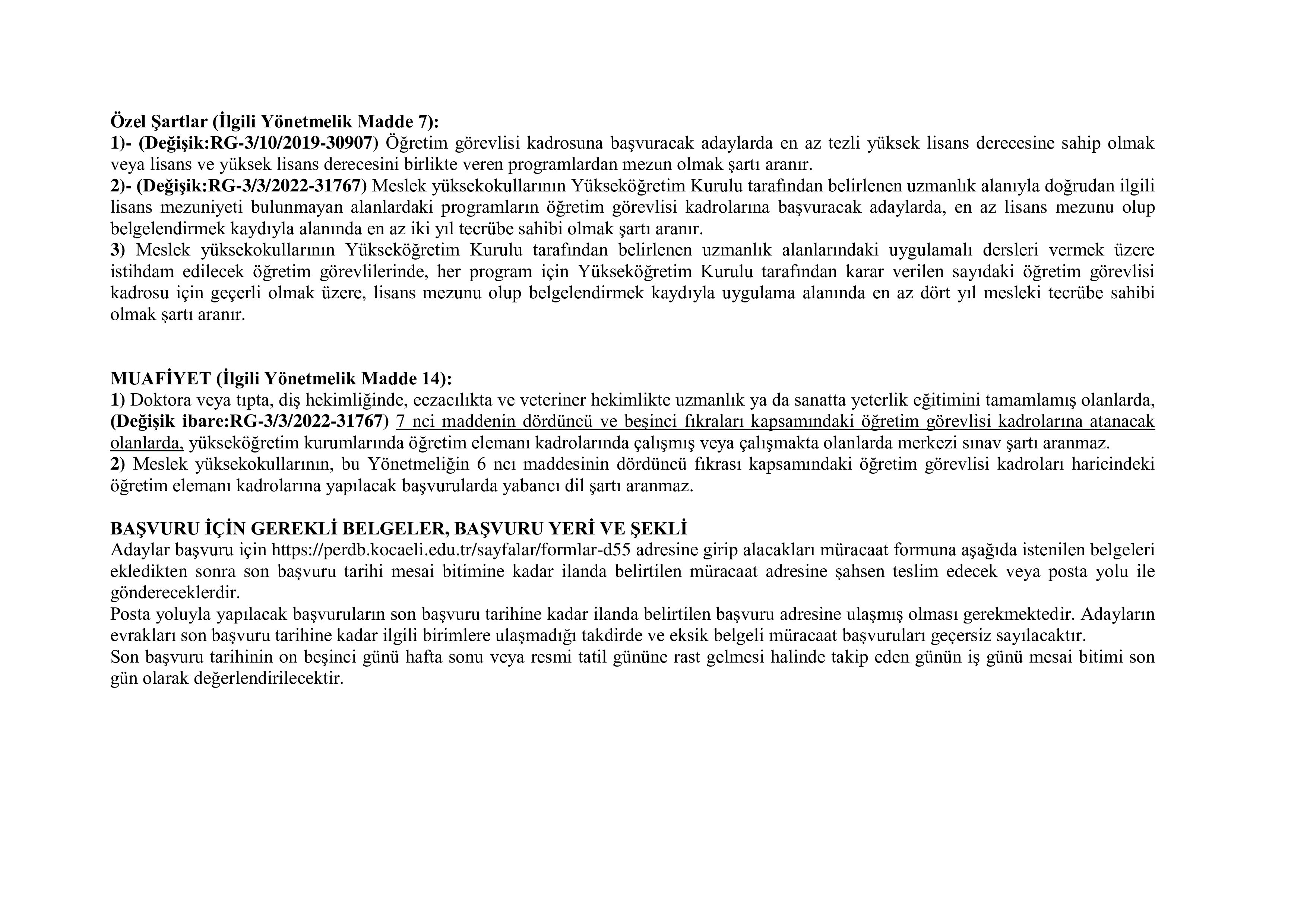 KOCAELİ ÜNİVERSİTESİ 25 ÖĞRETİM ÜYESİ ALACAK ( 29 Haziran - 13 Temmuz) İlan İçeriği Sayfa 2