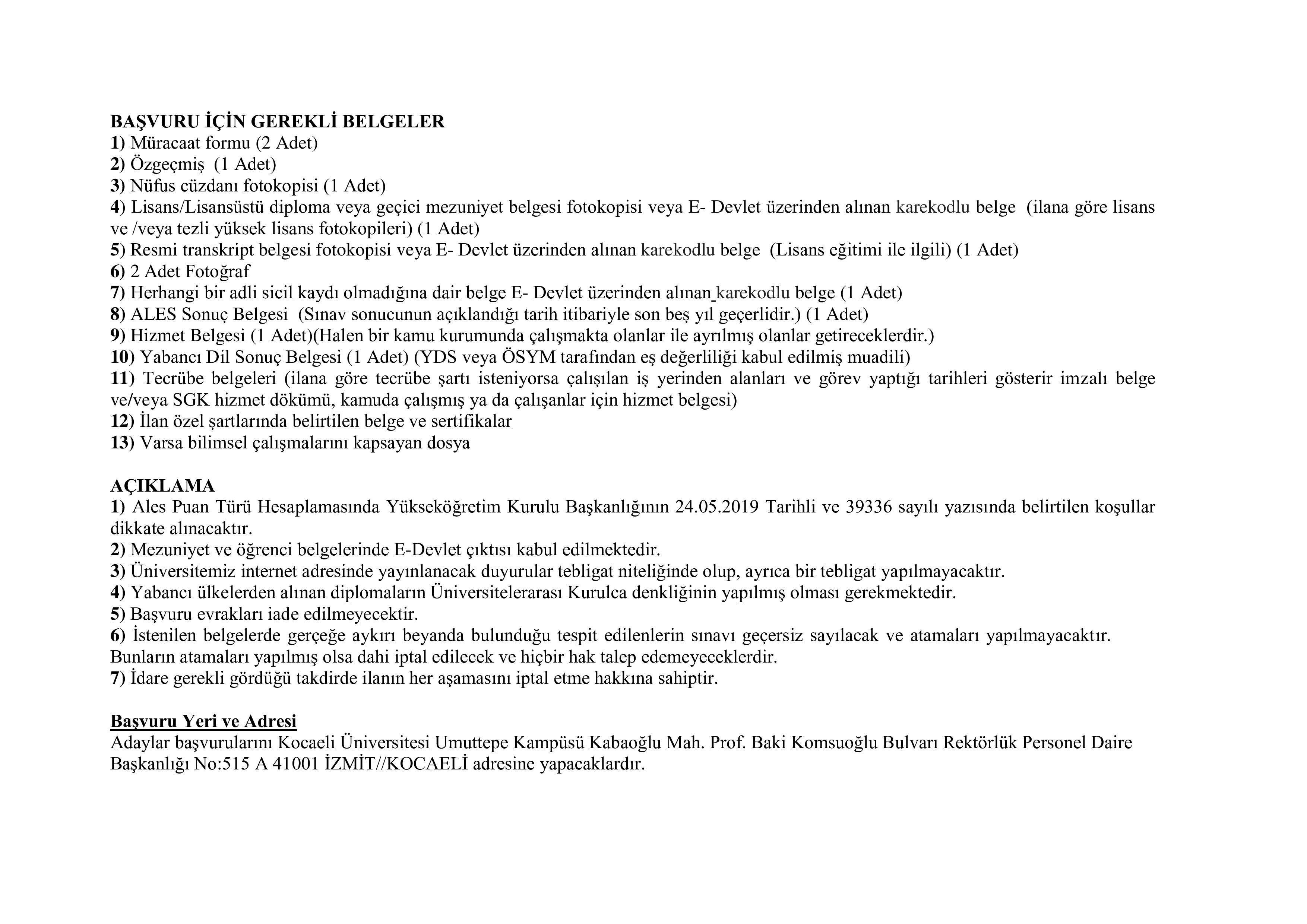 KOCAELİ ÜNİVERSİTESİ 25 ÖĞRETİM ÜYESİ ALACAK ( 29 Haziran - 13 Temmuz) İlan İçeriği Sayfa 3