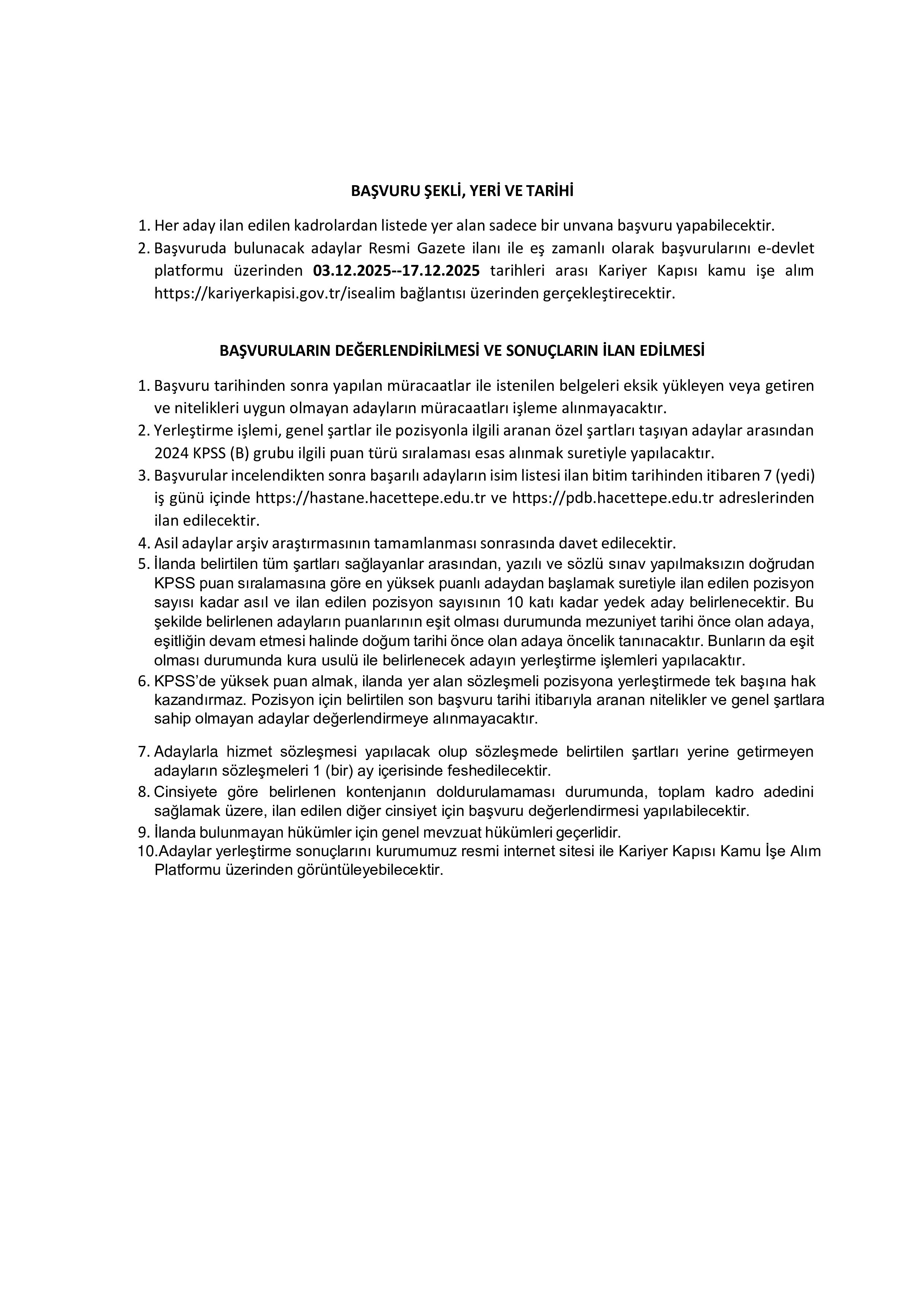 HACETTEPE ÜNİVERSİTESİ 48 SÖZLEŞMELİ PERSONEL ALACAK ( 3 Aralık - 17 Aralık) İlan İçeriği Sayfa 2