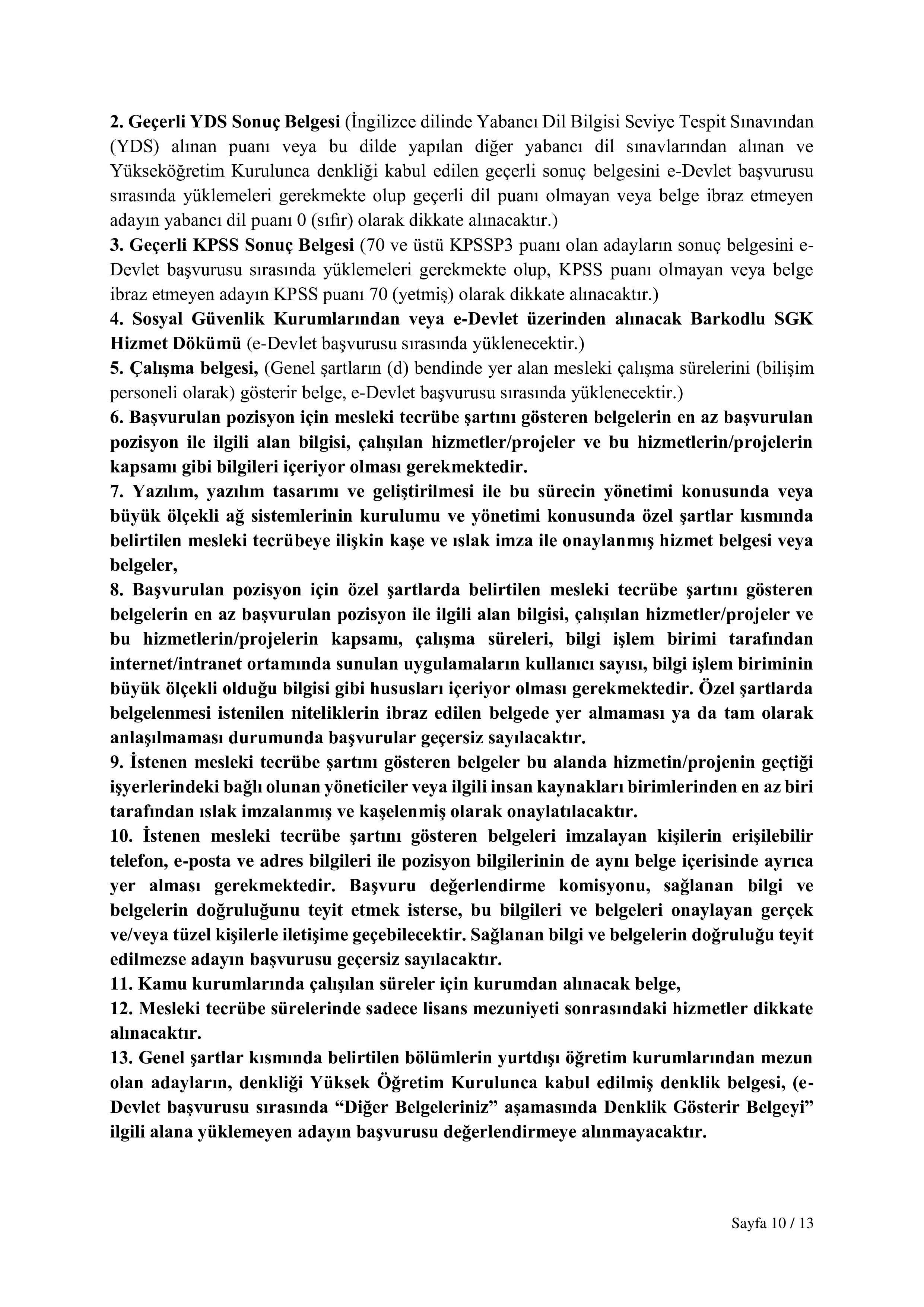 SOSYAL GÜVENLİK KURUMU BAŞKANLIĞI 22  SÖZLEŞMELİ BİLİŞİM PERSONELİ ALIM İLANI ( 3 Ekim - 19 Ekim) İlan İçeriği Sayfa 10