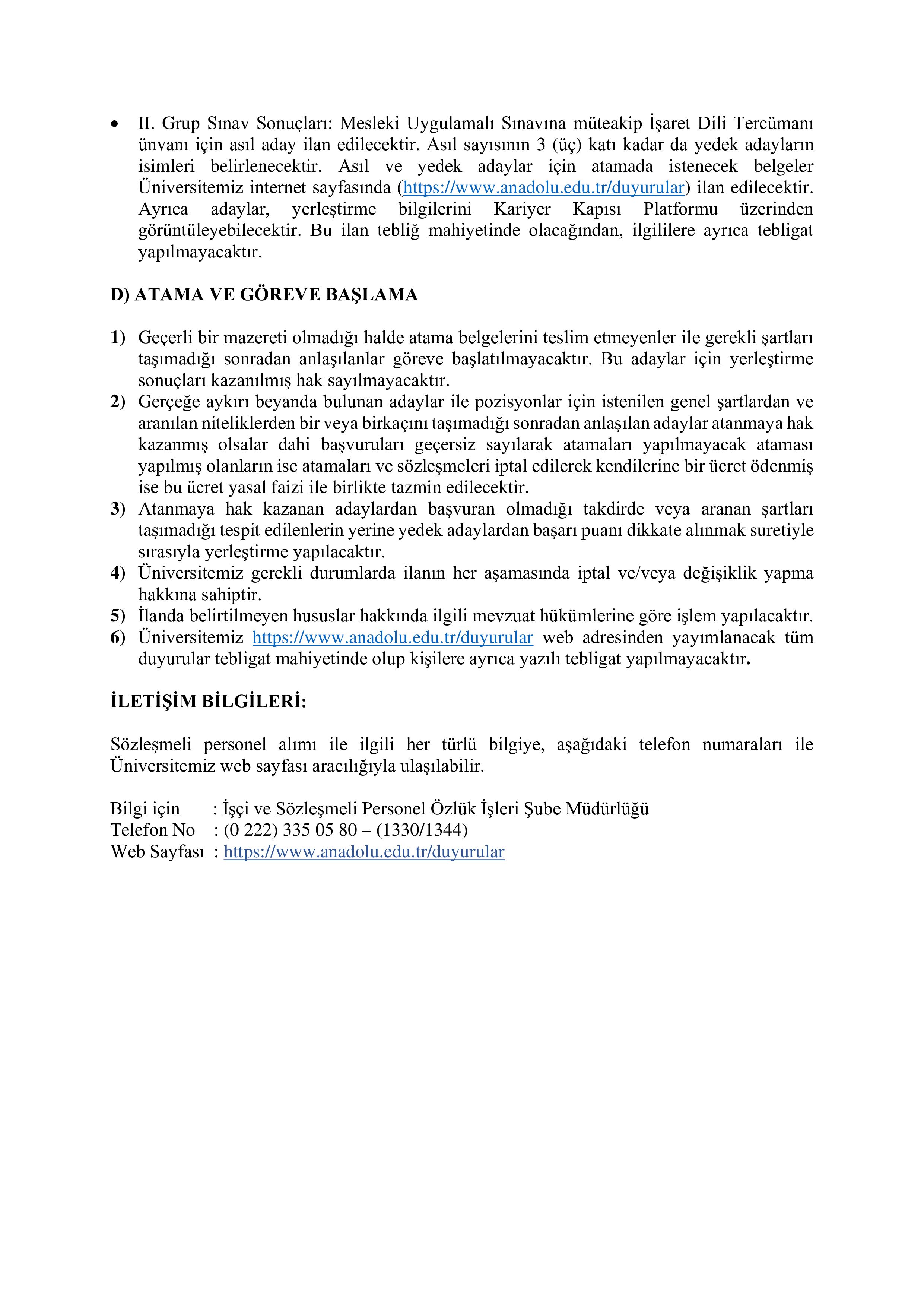 ANADOLU ÜNİVERSİTESİ 23 SÖZLEŞMELİ PERSONEL ALACAK ( 3 Kasım - 17 Kasım) İlan İçeriği Sayfa 5