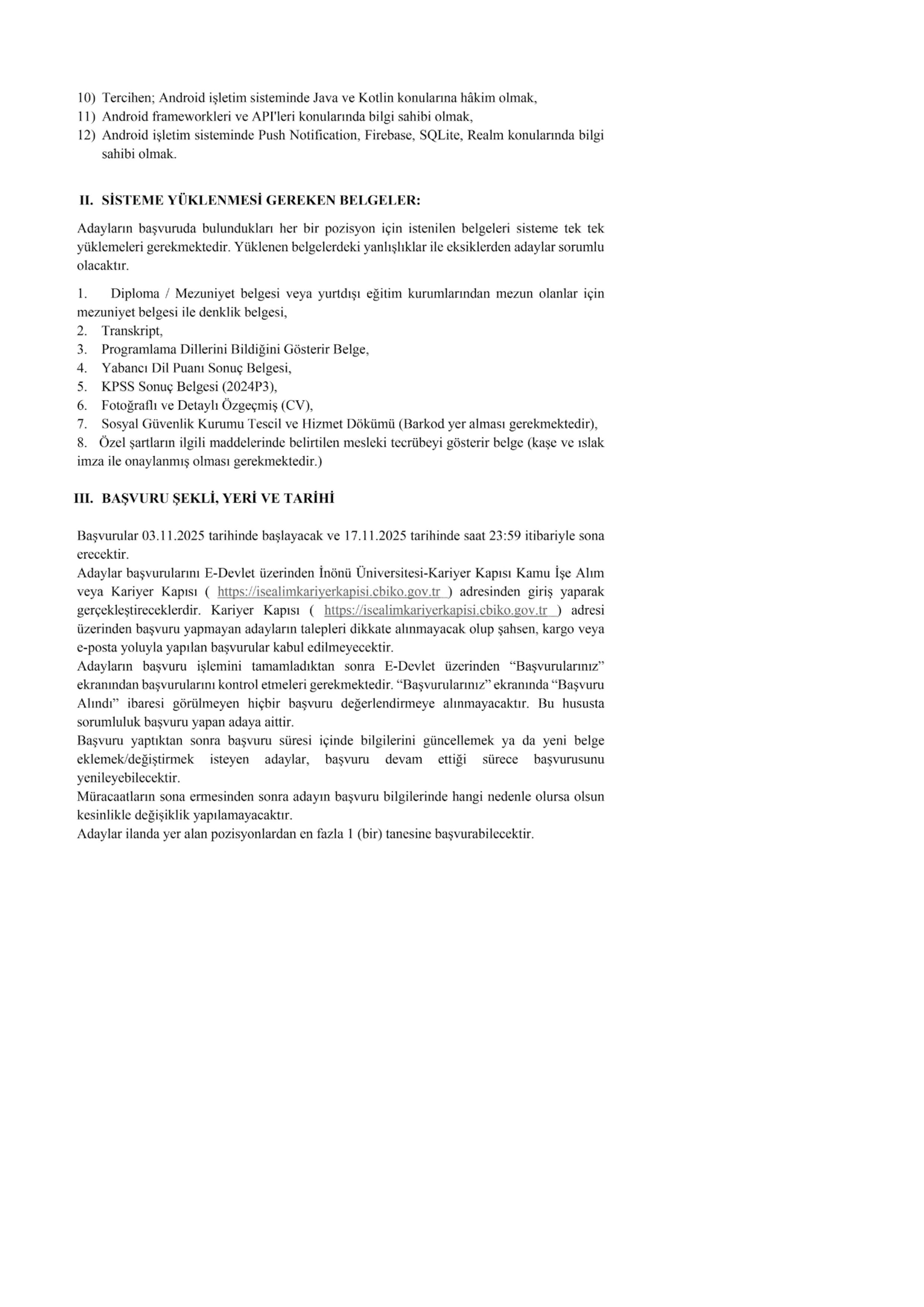 İNÖNÜ ÜNİVERSİTESİ 4  ALACAK ( 3 Kasım - 17 Kasım) İlan İçeriği Sayfa 4