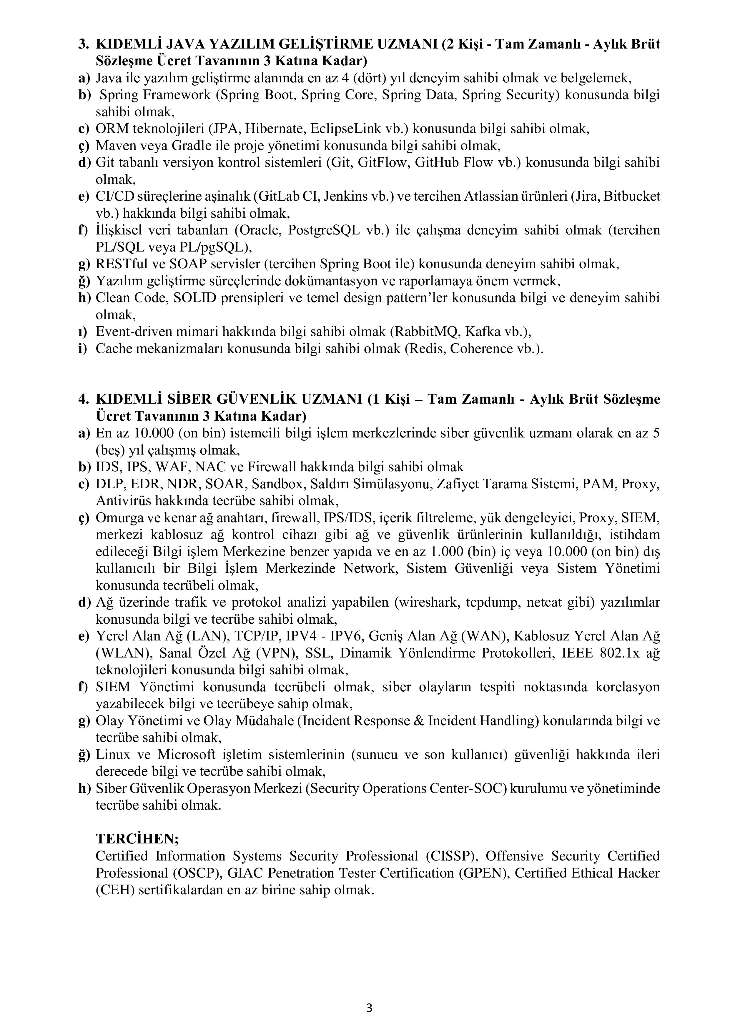 İÇİŞLERİ BAKANLIĞI 11  SÖZLEŞMELİ BİLİŞİM PERSONELİ ALACAK ( 13 Nisan - 19 Nisan) İlan İçeriği Sayfa 3
