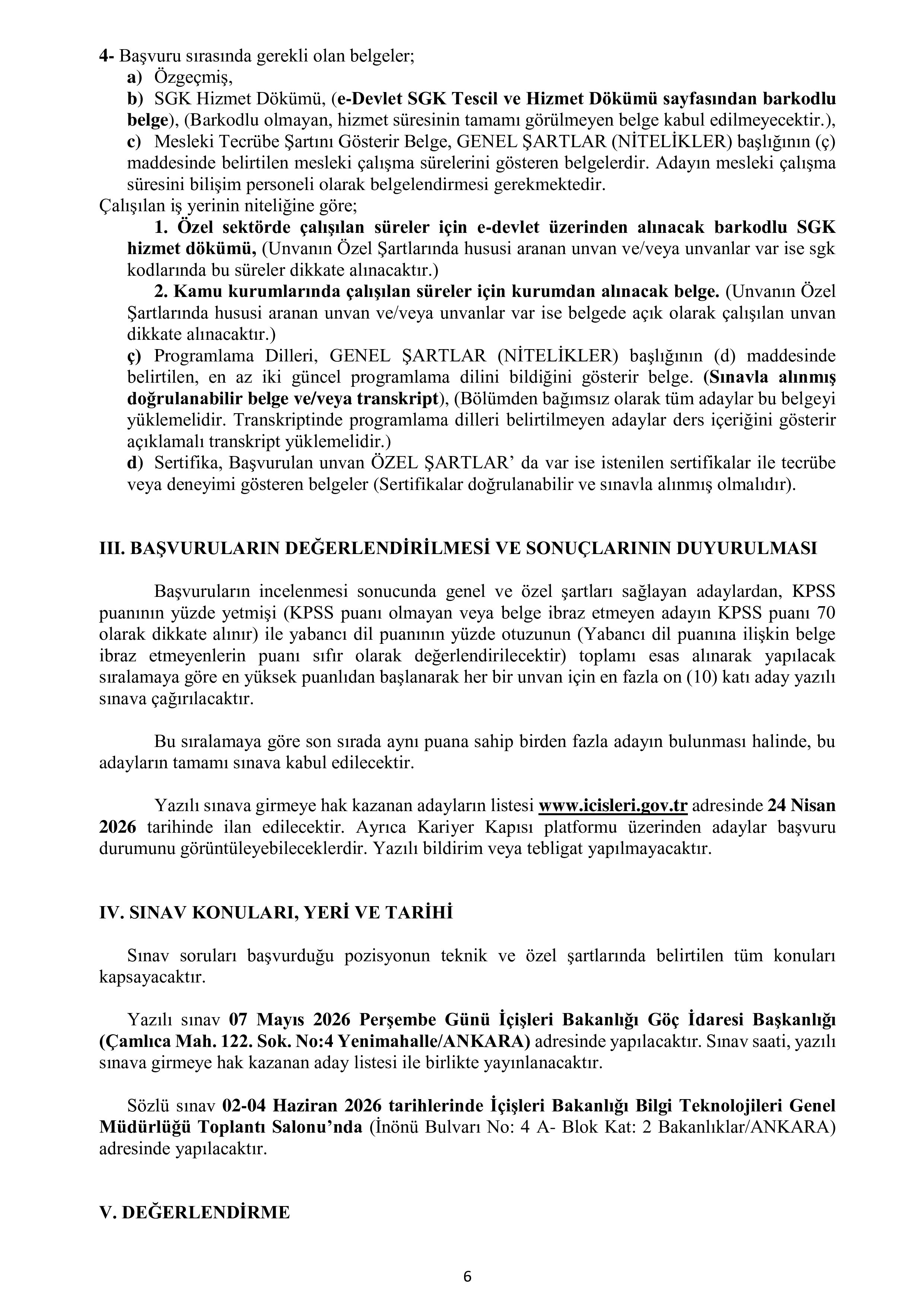İÇİŞLERİ BAKANLIĞI 11  SÖZLEŞMELİ BİLİŞİM PERSONELİ ALACAK ( 13 Nisan - 19 Nisan) İlan İçeriği Sayfa 6