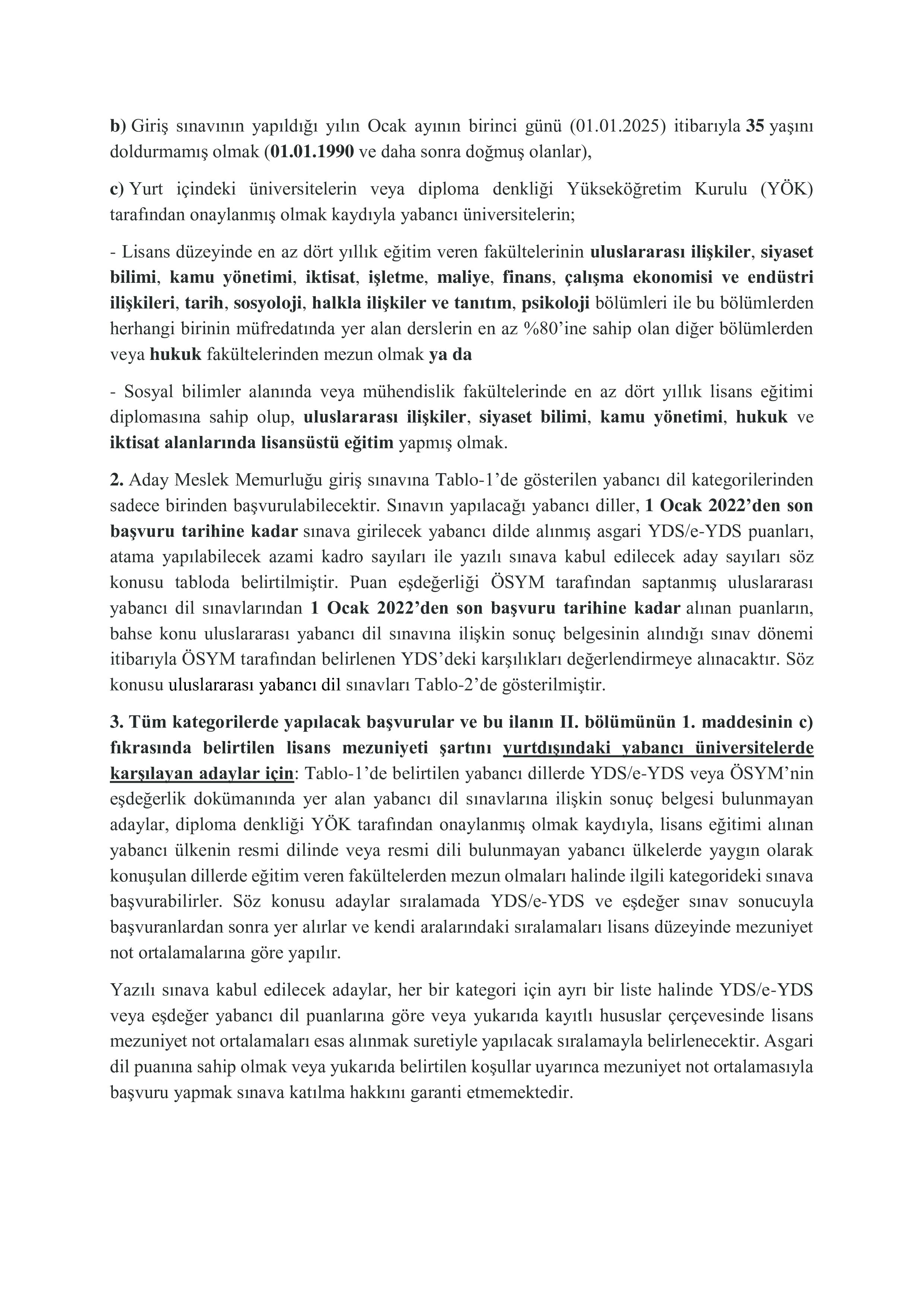 DIŞİŞLERİ BAKANLIĞI 180 ADAY MESLEK MEMURU ALACAK ( 7 Temmuz - 31 Temmuz) İlan İçeriği Sayfa 2