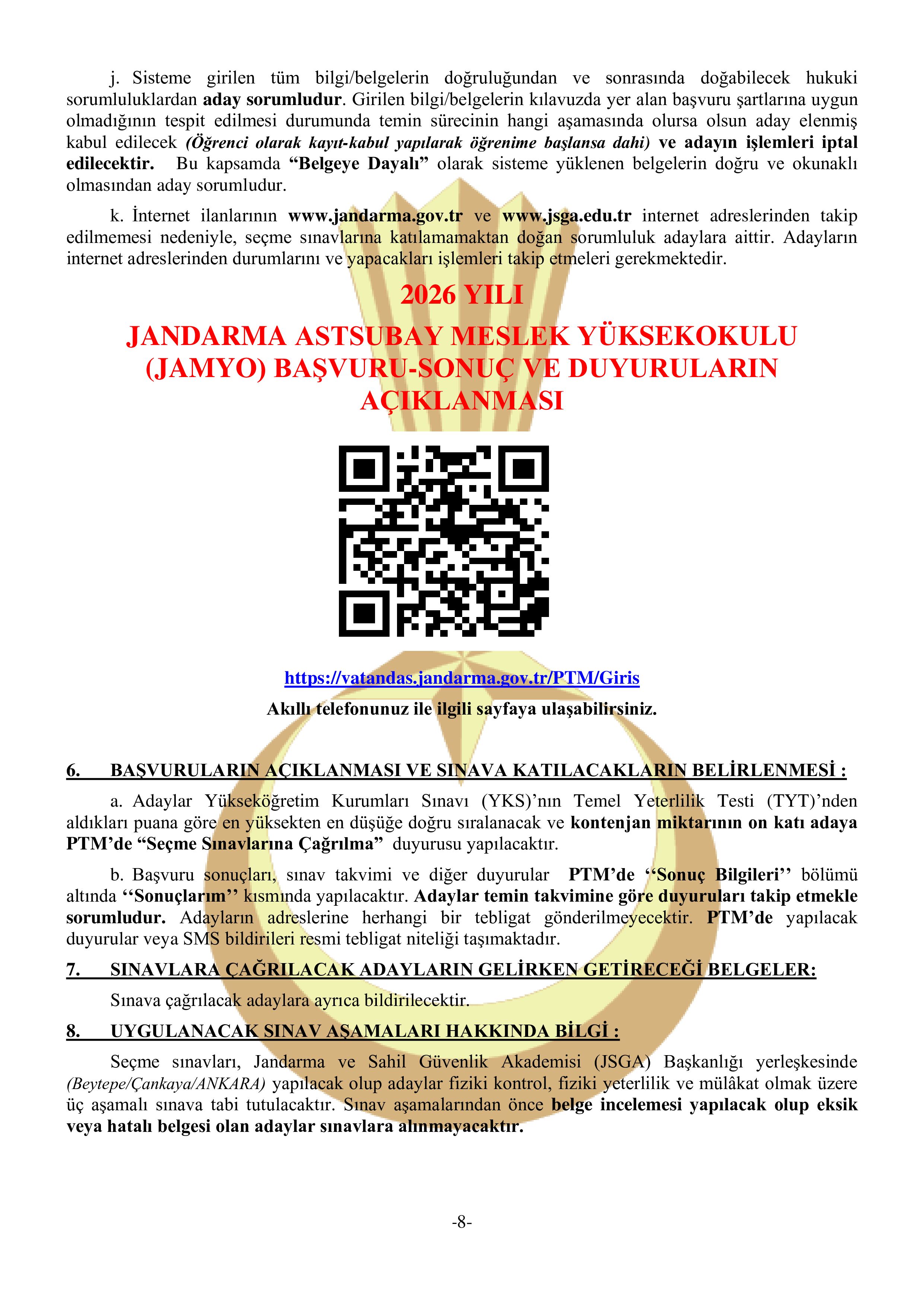 İlan İçeriği Sayfa 8 JANDARMA GENEL KOMUTANLIĞI 350 MUVAZZAF SUBAY ÖĞRENCİ TEMİN EDECEKTİR ( 3 Temmuz - 26 Temmuz) İlan İçeriği Sayfa 8