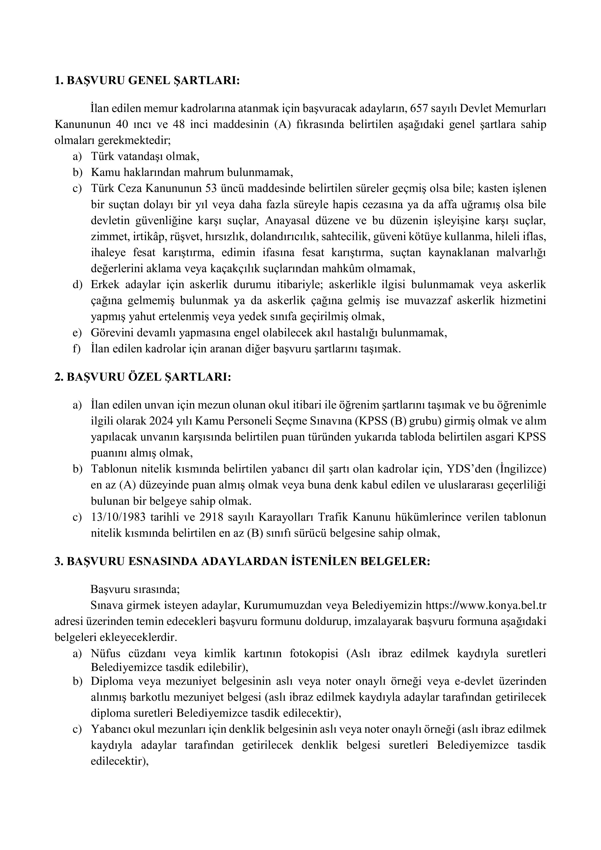 KONYA BÜYÜKŞEHİR BELEDİYE BAŞKANLIĞI 10 MEMUR ALACAK ( 12 Ağustos - 14 Ağustos) İlan İçeriği Sayfa 2