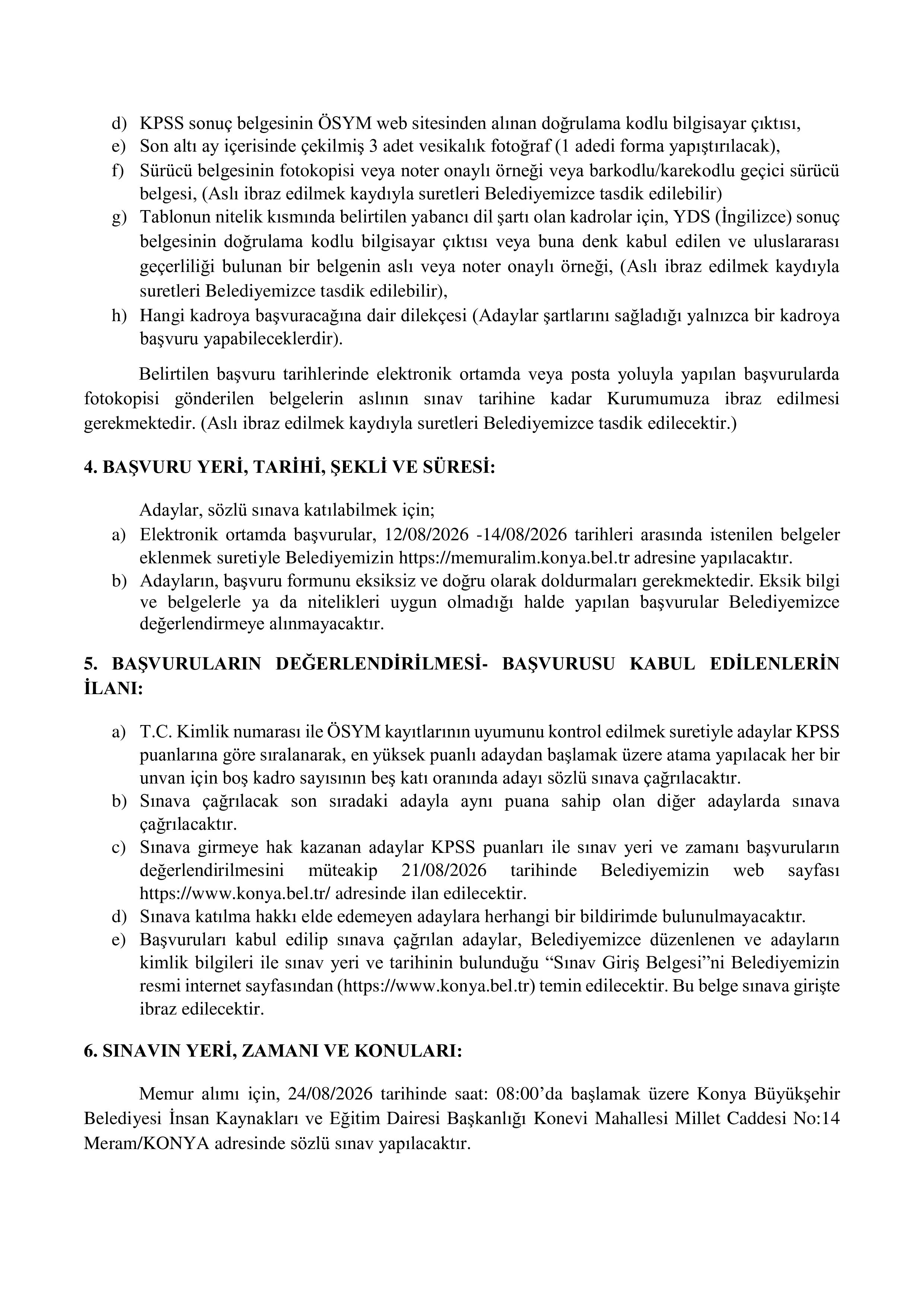 KONYA BÜYÜKŞEHİR BELEDİYE BAŞKANLIĞI 10 MEMUR ALACAK ( 12 Ağustos - 14 Ağustos) İlan İçeriği Sayfa 3