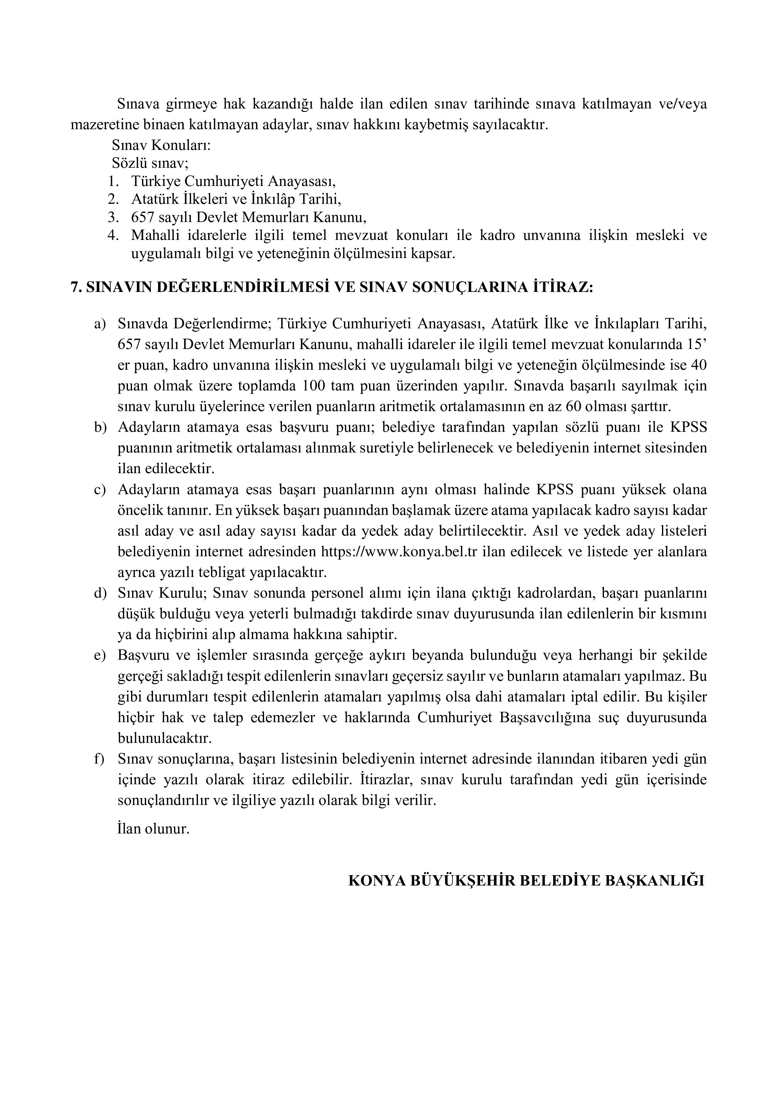 KONYA BÜYÜKŞEHİR BELEDİYE BAŞKANLIĞI 10 MEMUR ALACAK ( 12 Ağustos - 14 Ağustos) İlan İçeriği Sayfa 4