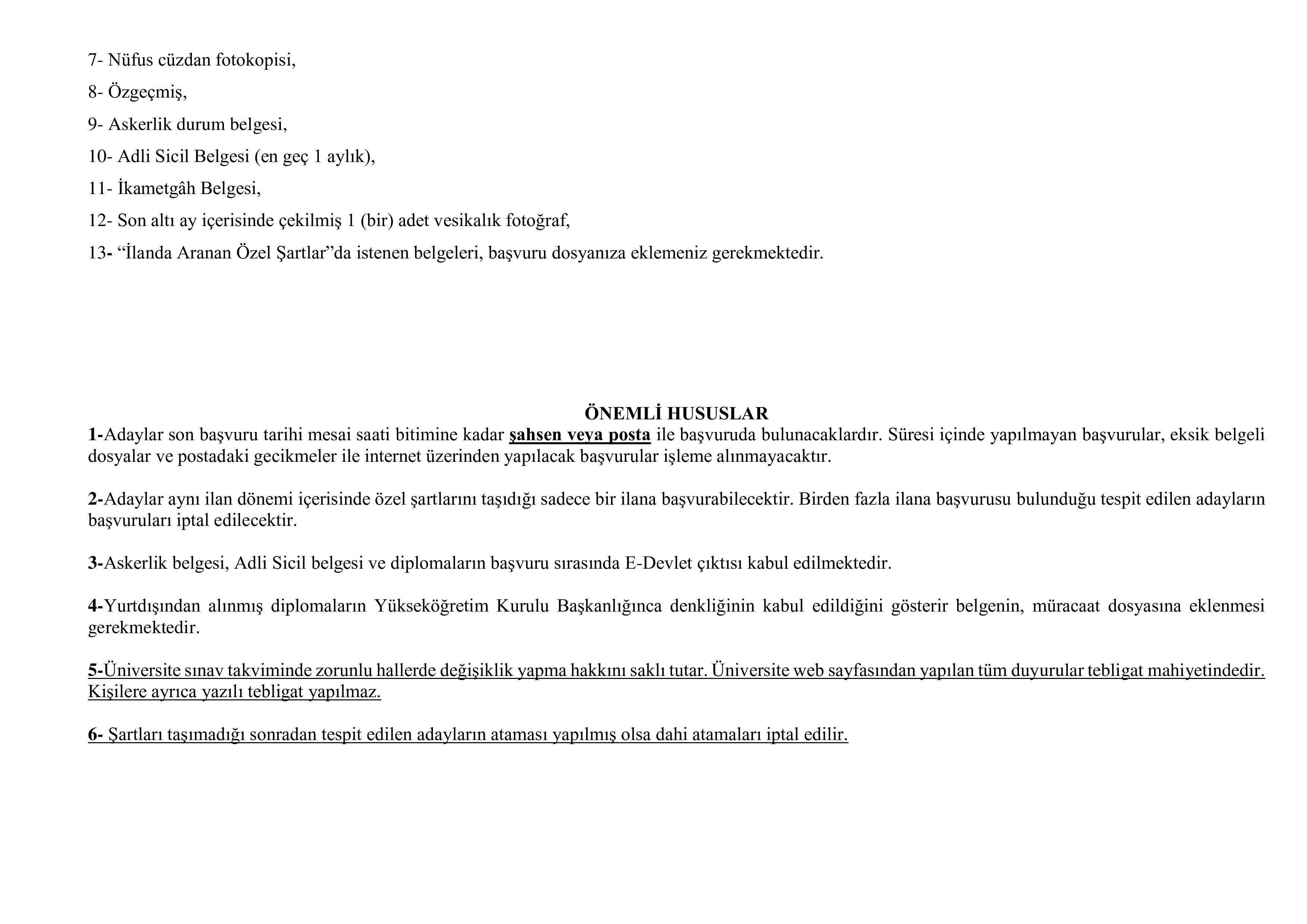 MUŞ ALPARSLAN ÜNİVERSİTESİ 36 ÖĞRETİM ELEMANI ALACAK ( 3 Temmuz - 17 Temmuz) İlan İçeriği Sayfa 7