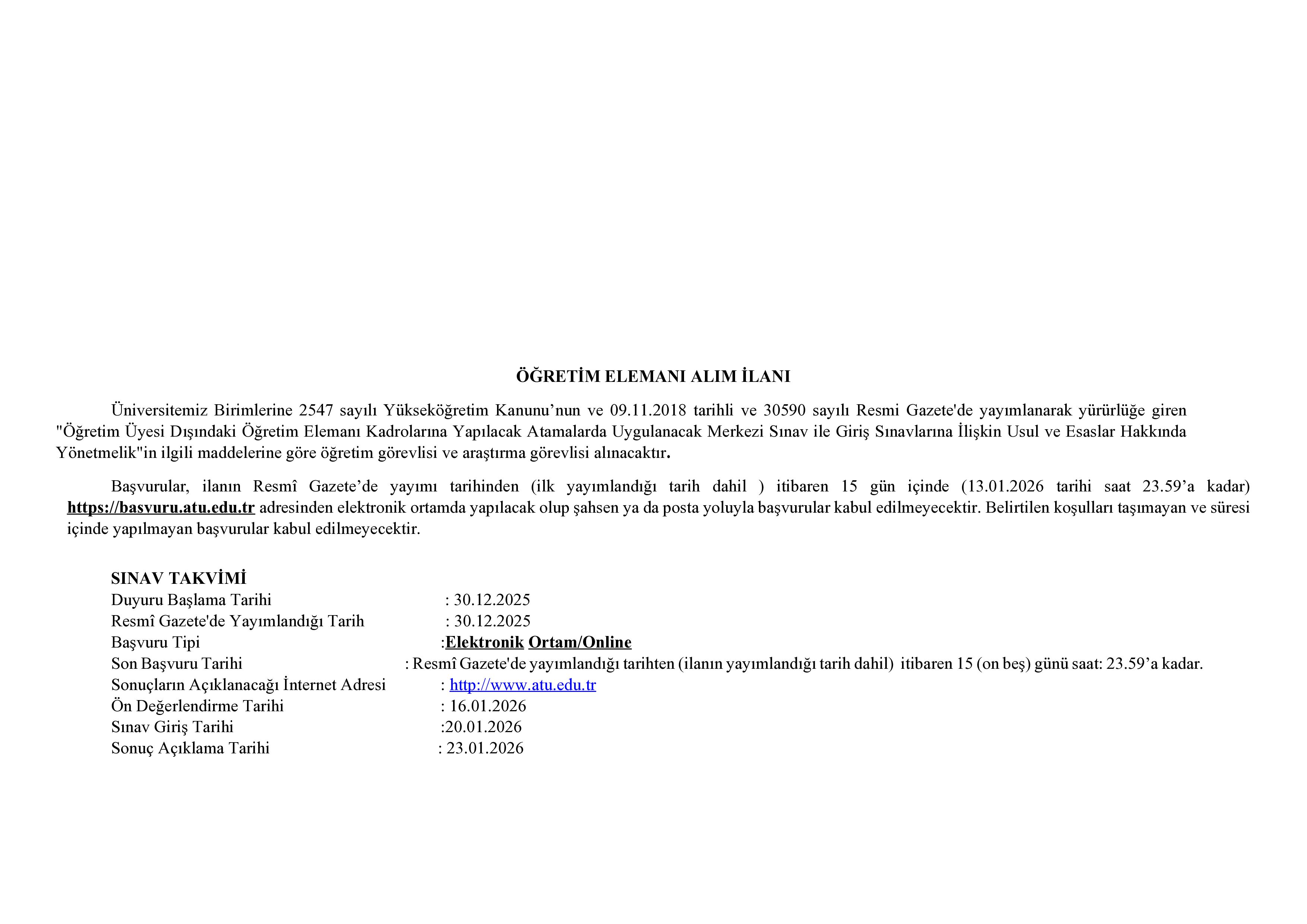 ADANA ALPARSLAN TÜRKEŞ BİLİM VE TEKNOLOJİ ÜNİVERSİTESİ 43  ÖĞRETİM ELEMANI ALACAK ( 30 Aralık - 13 Ocak) İlan İçeriği Sayfa 6
