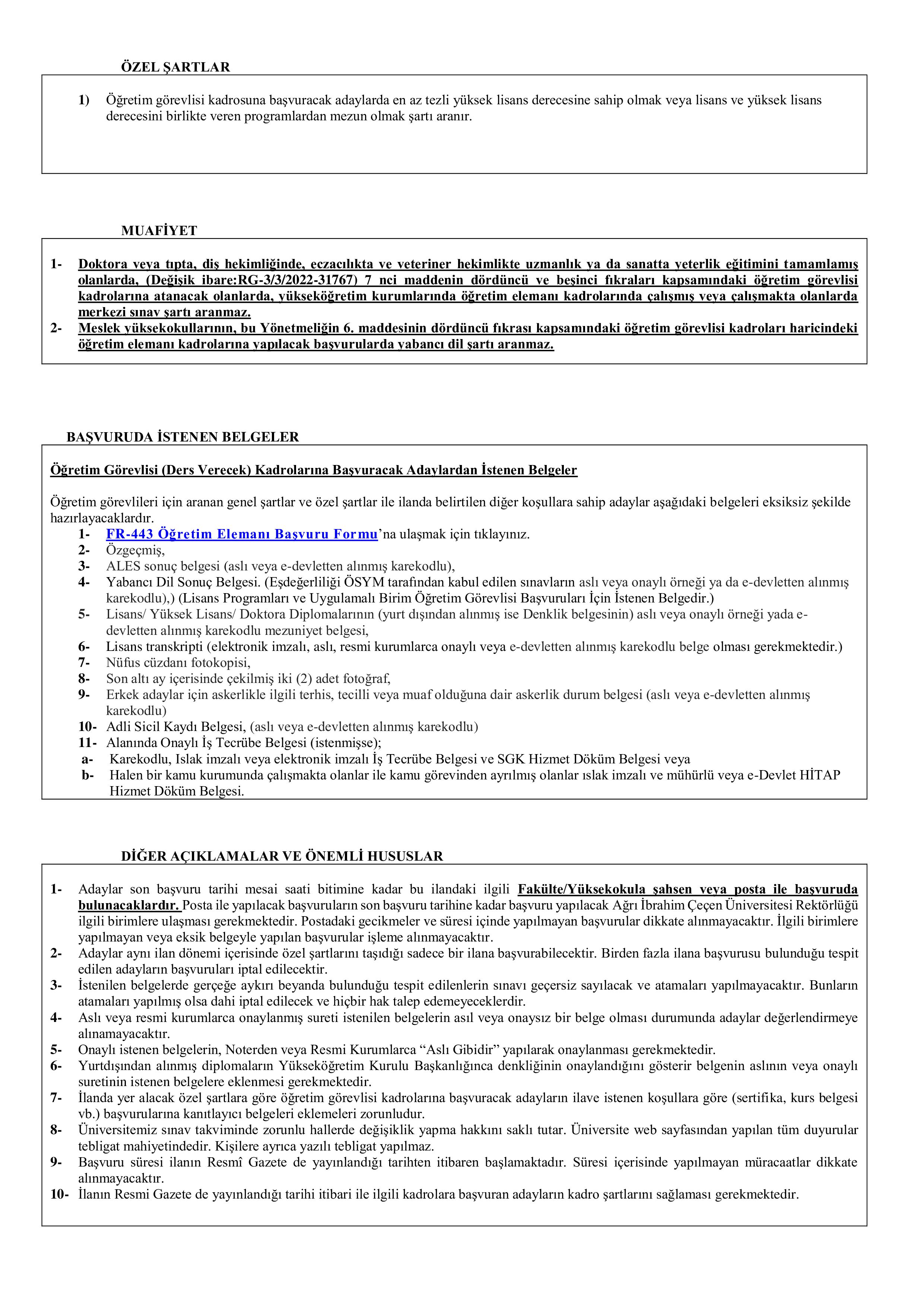 AĞRI İBRAHİM ÇEÇEN ÜNİVERSİTESİ 2 ÖĞRETİM ELEMANI ALACAK ( 30 Aralık - 14 Ocak) İlan İçeriği Sayfa 2