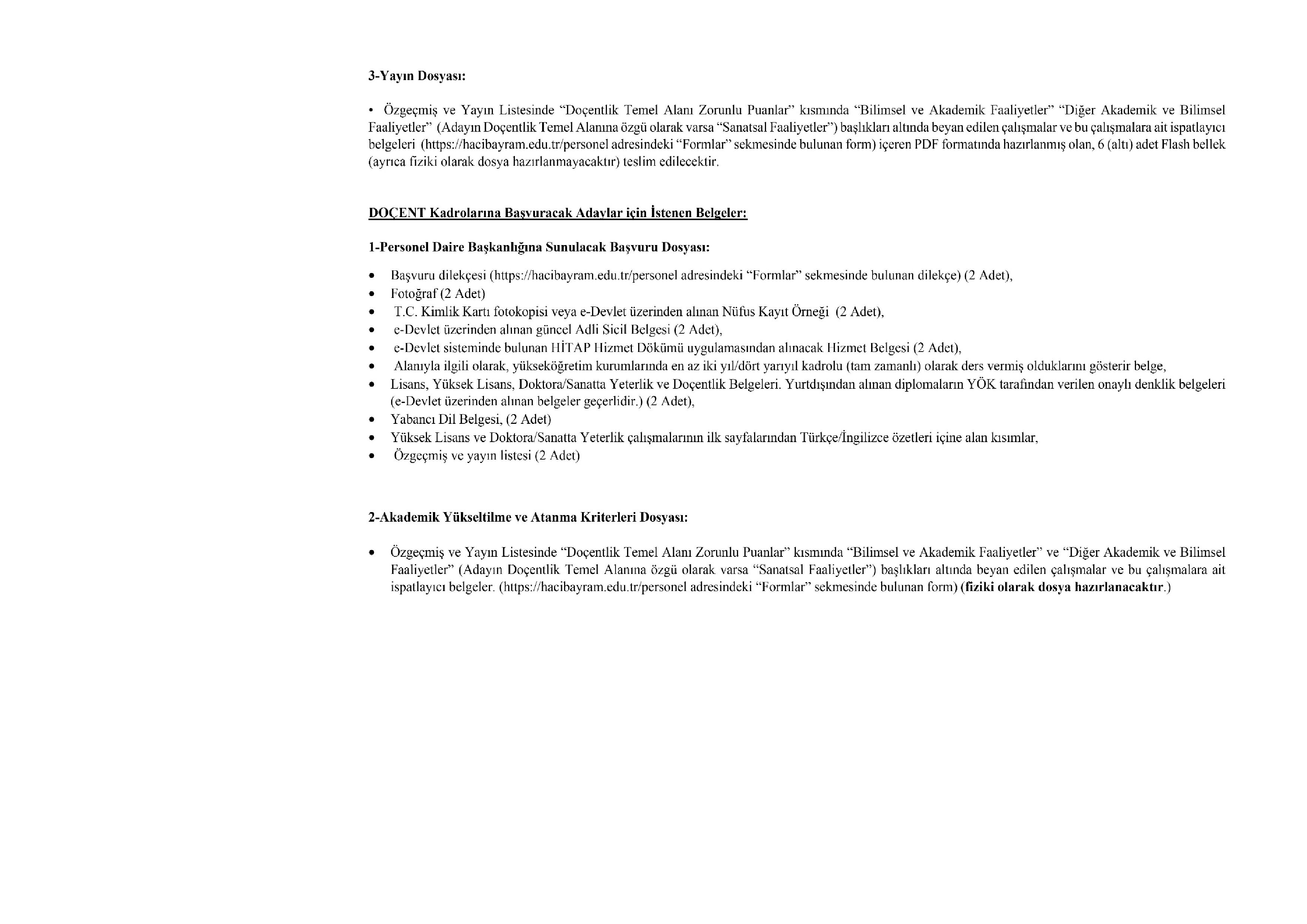 ANKARA HACI BAYRAM VELİ ÜNİVERSİTESİ 13 ÖĞRETİM ÜYESİ ALACAK ( 30 Aralık - 13 Ocak) İlan İçeriği Sayfa 2