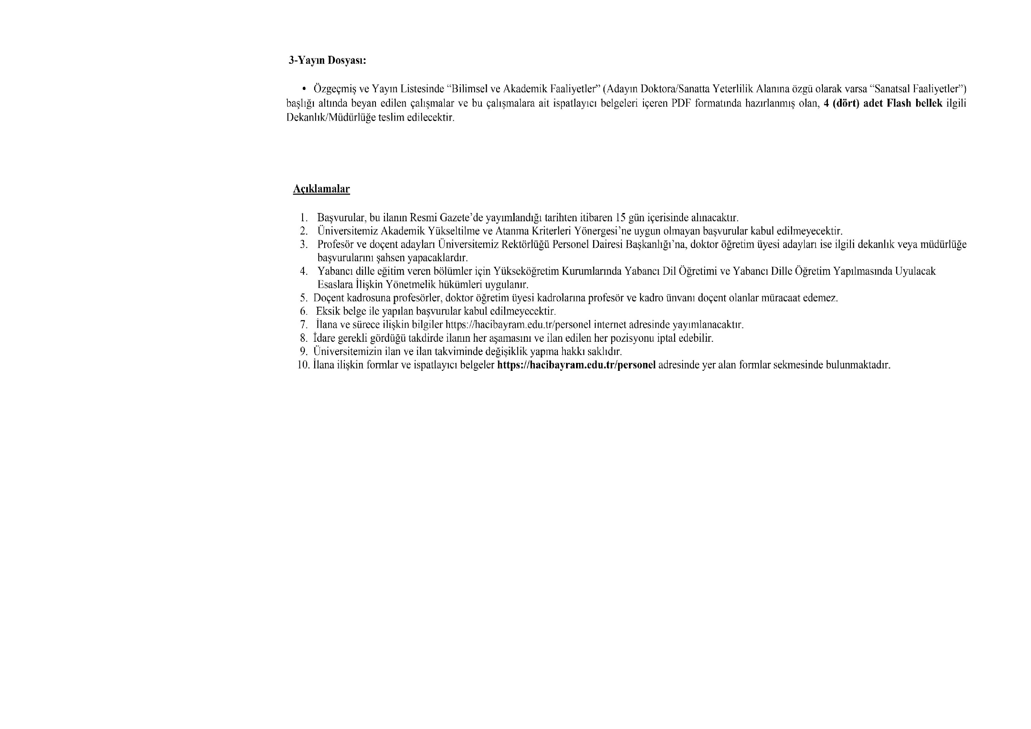 ANKARA HACI BAYRAM VELİ ÜNİVERSİTESİ 13 ÖĞRETİM ÜYESİ ALACAK ( 30 Aralık - 13 Ocak) İlan İçeriği Sayfa 4