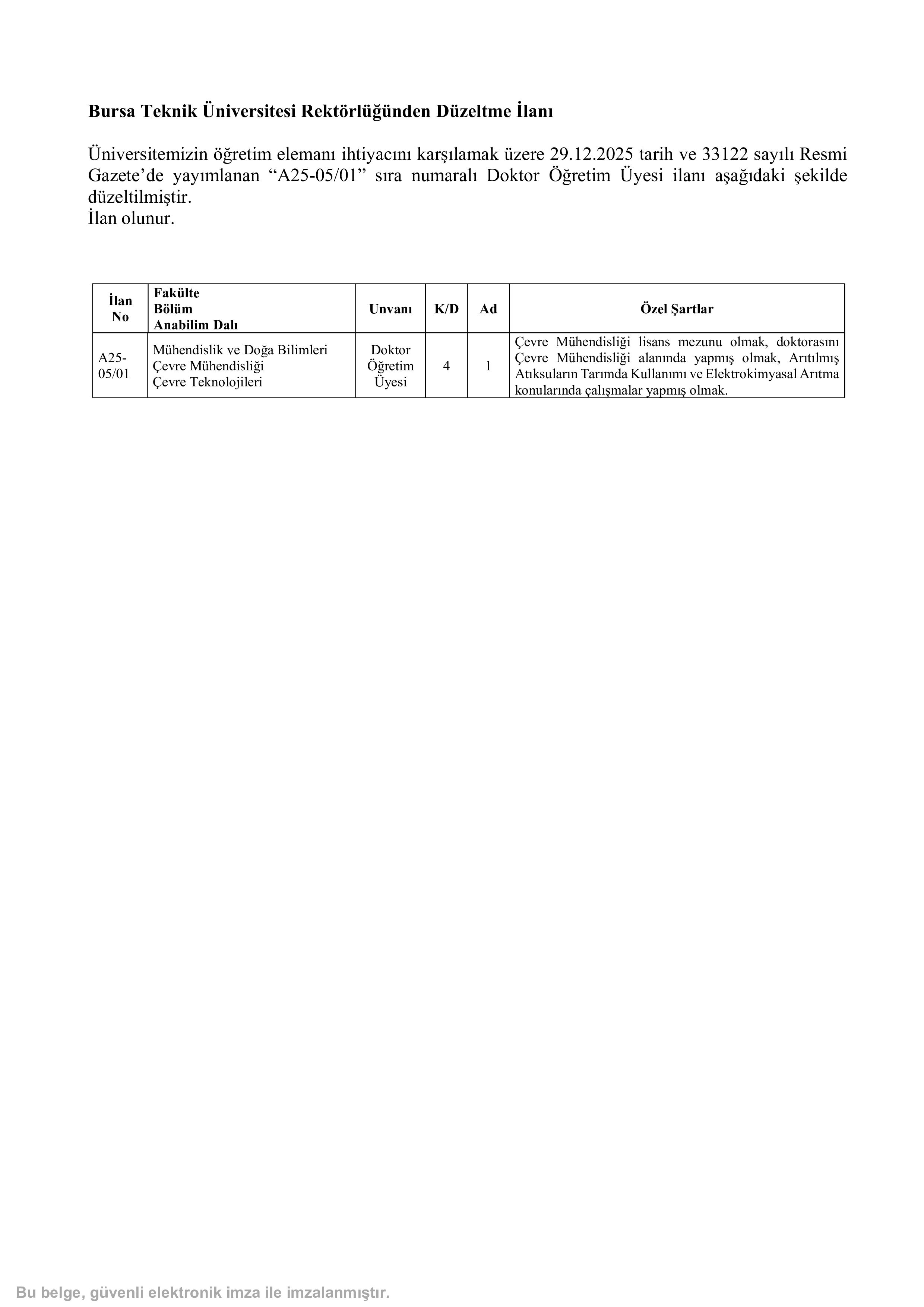İlan İçeriği Sayfa 1 BURSA TEKNİK ÜNİVERSİTESİ 2 ÖĞRETİM ÜYESİ ALACAK ( 30 Aralık - 13 Ocak) İlan İçeriği Sayfa 1
