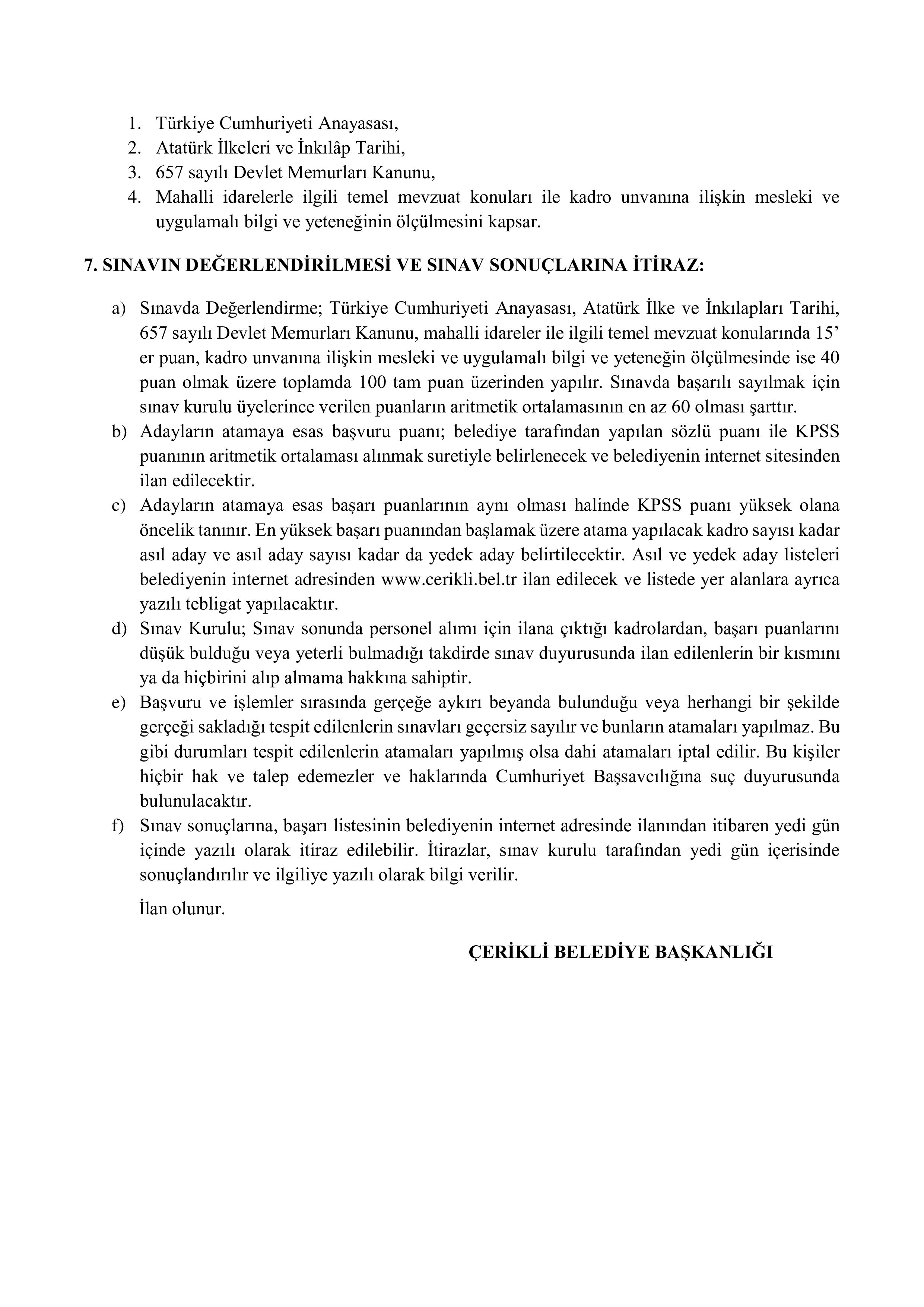 ÇERİKLİ BELEDİYE BAŞKANLIĞI 2 MEMUR ALACAK ( 18 Şubat - 20 Şubat) İlan İçeriği Sayfa 4
