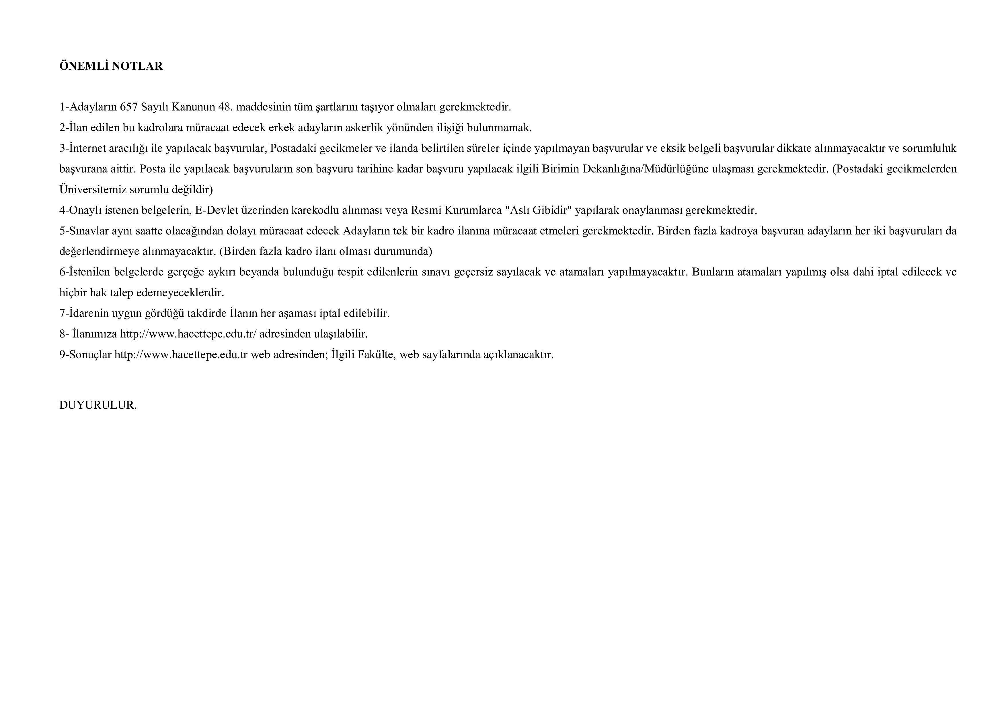 HACETTEPE ÜNİVERSİTESİ 97 ÖĞRETİM ÜYESİ ALACAK ( 31 Aralık - 16 Ocak) İlan İçeriği Sayfa 2