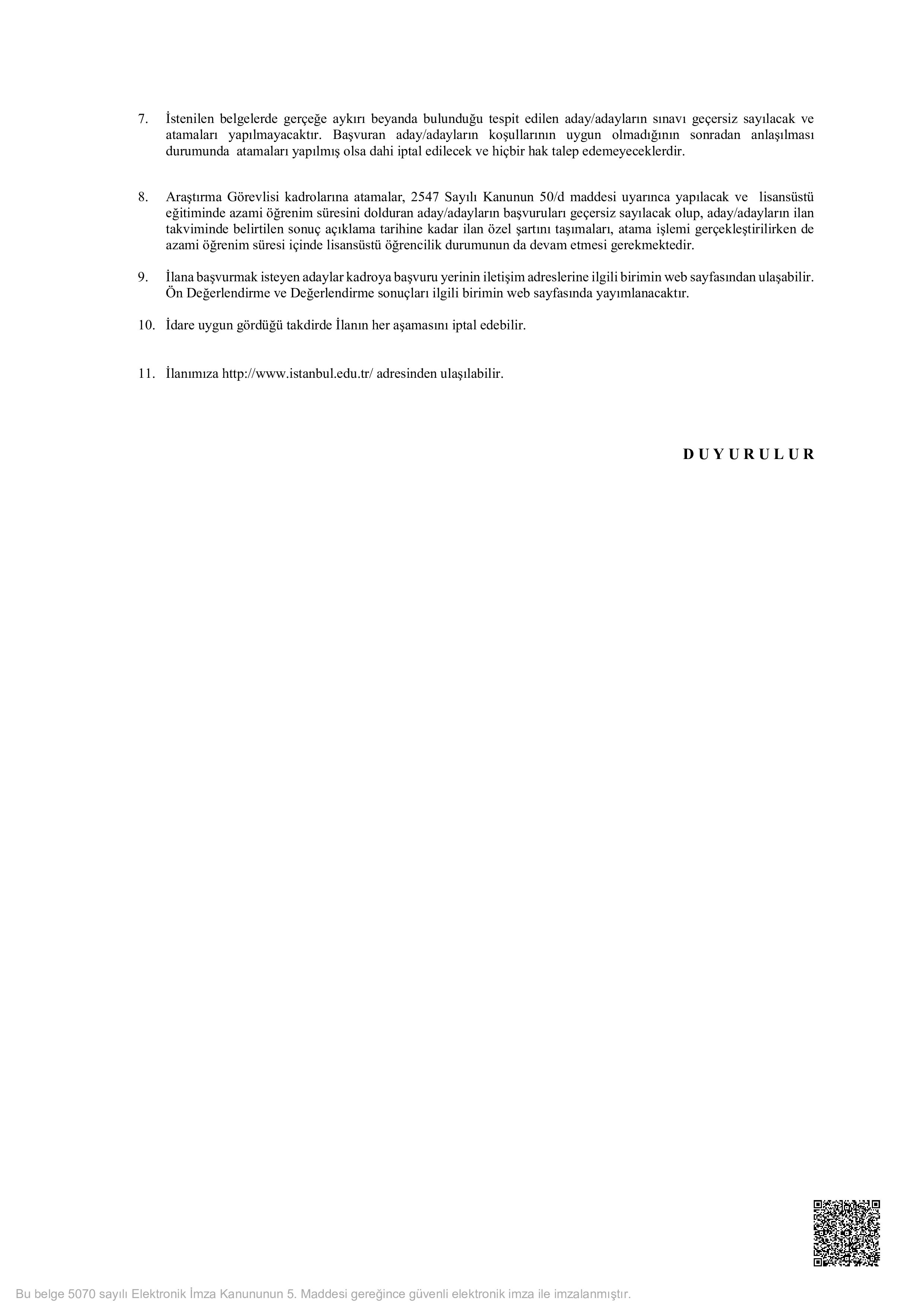 İSTANBUL ÜNİVERSİTESİ 5 ÖĞRETİM ÜYESİ DIŞINDAKİ ÖĞRETİM ELEMANI ALACAK  ( 30 Aralık - 13 Ocak) İlan İçeriği Sayfa 2