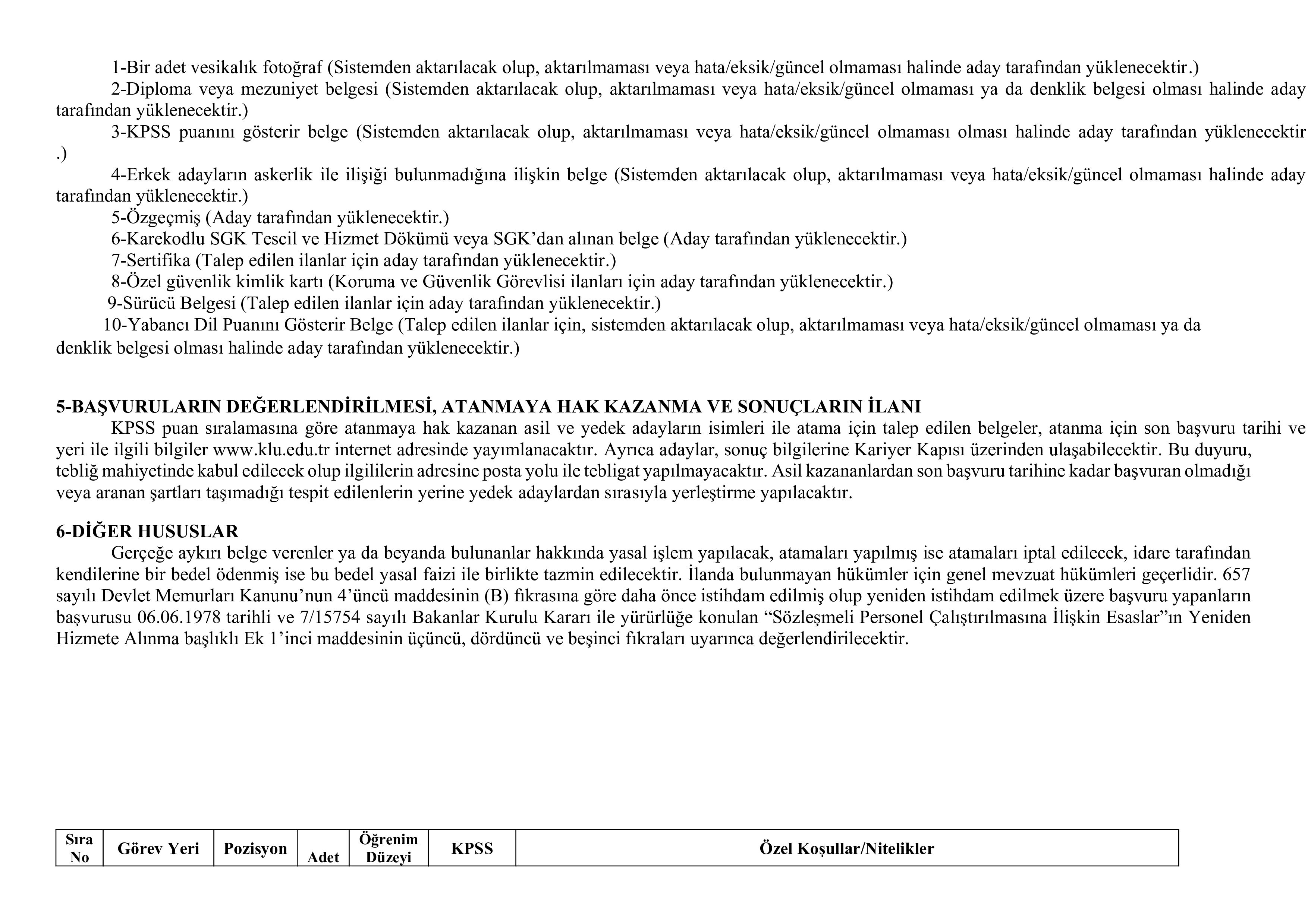 KIRKLARELİ ÜNİVERSİTESİ 14 SÖZLEŞMELİ PERSONEL ALACAK ( 30 Aralık - 13 Ocak) İlan İçeriği Sayfa 2