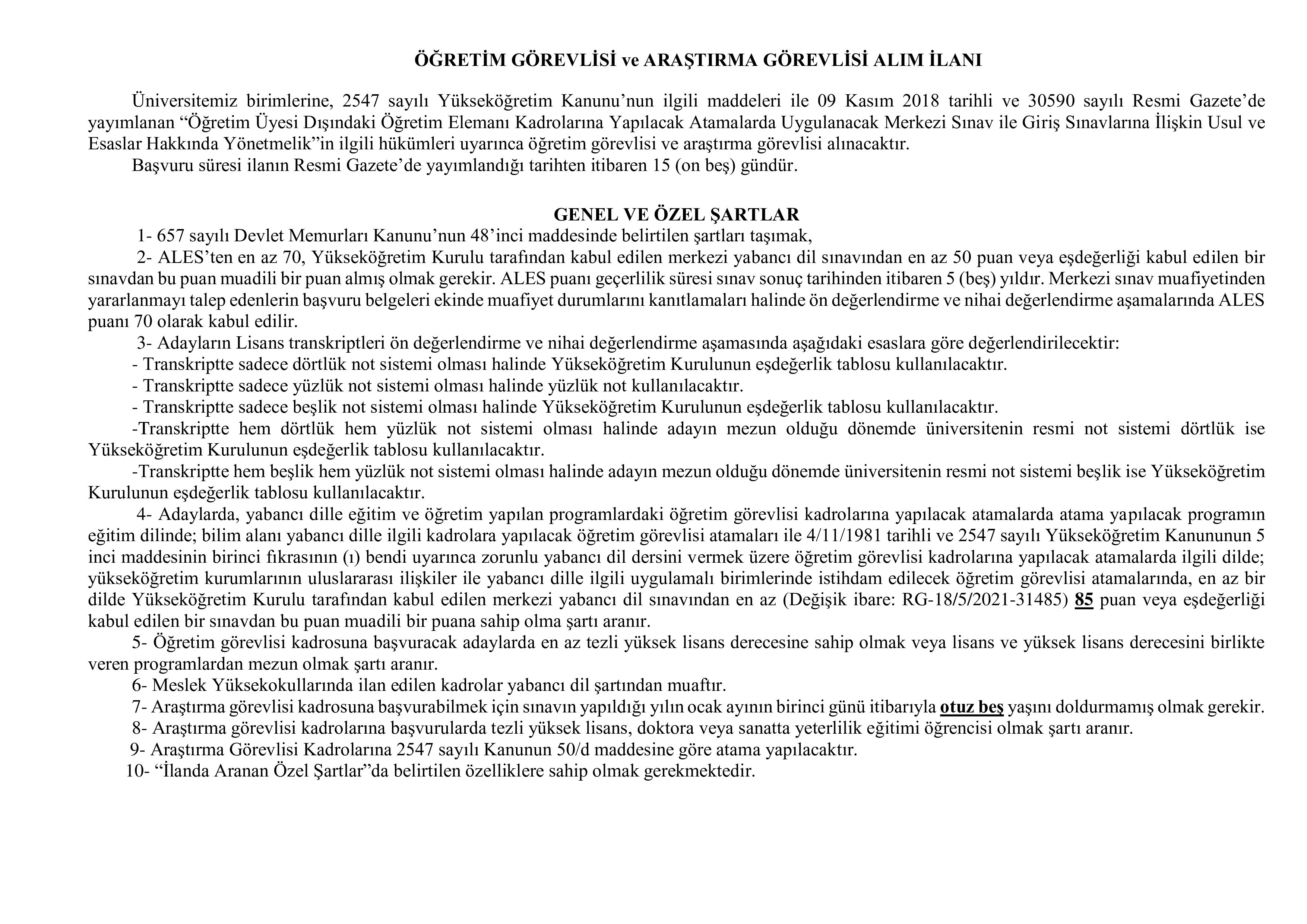 İlan İçeriği Sayfa 6 MUŞ ALPARSLAN ÜNİVERSİTESİ 39 ÖĞRETİM ELEMANI ALACAK ( 30 Aralık - 13 Ocak) İlan İçeriği Sayfa 6