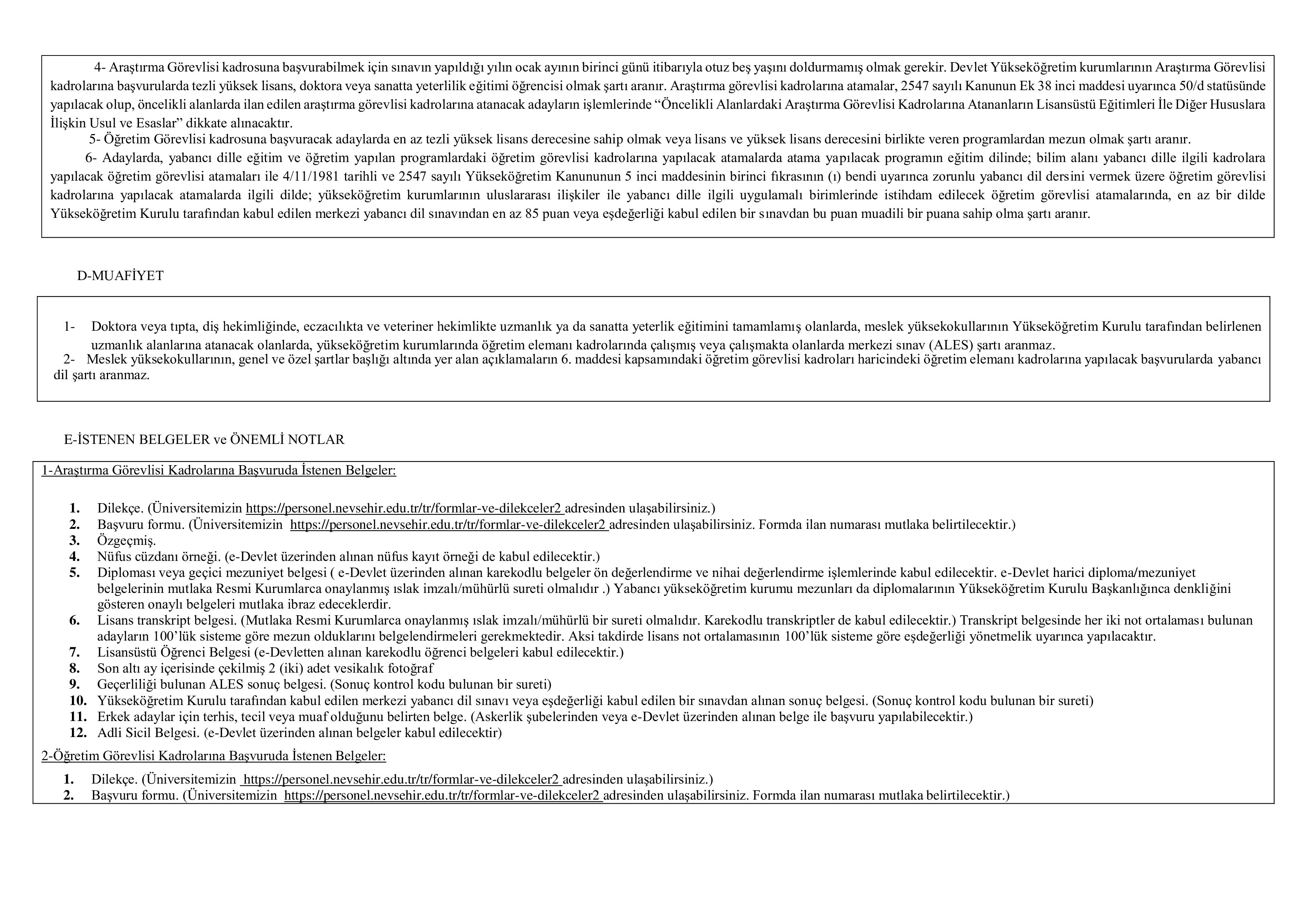 NEVŞEHİR HACI BEKTAŞ VELİ ÜNİVERSİTESİ 10 ÖĞRETİM ÜYESİ ALACAK ( 30 Aralık - 13 Ocak) İlan İçeriği Sayfa 3