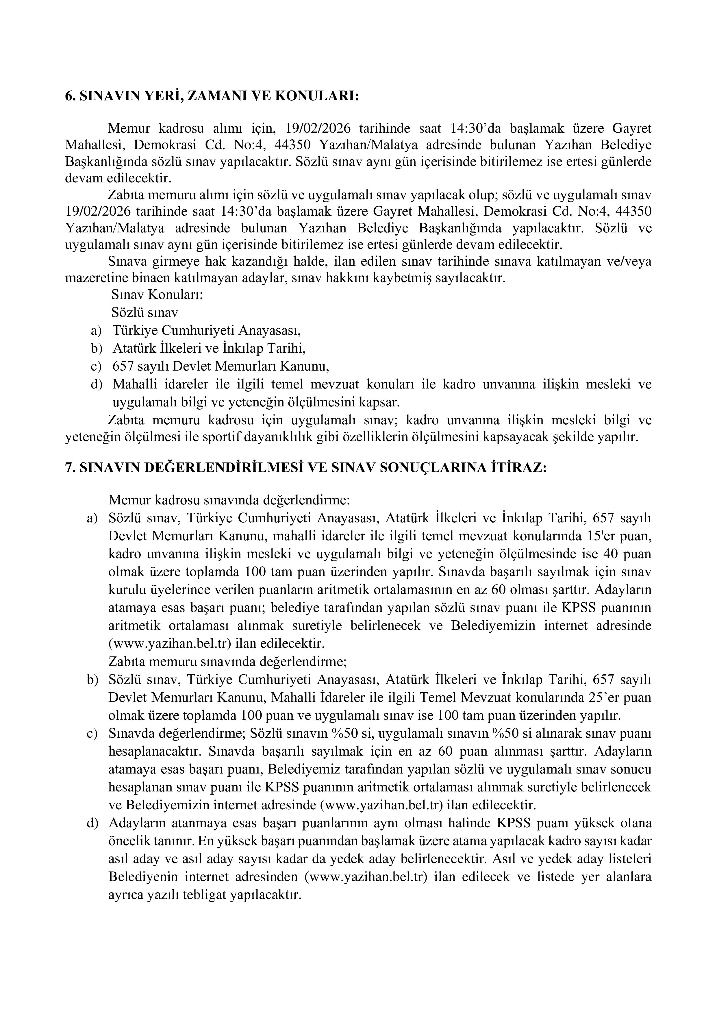 YAZIHAN BELEDİYE BAŞKANLIĞI 2 MEMUR ALACAK ( 10 Şubat - 12 Şubat) İlan İçeriği Sayfa 4