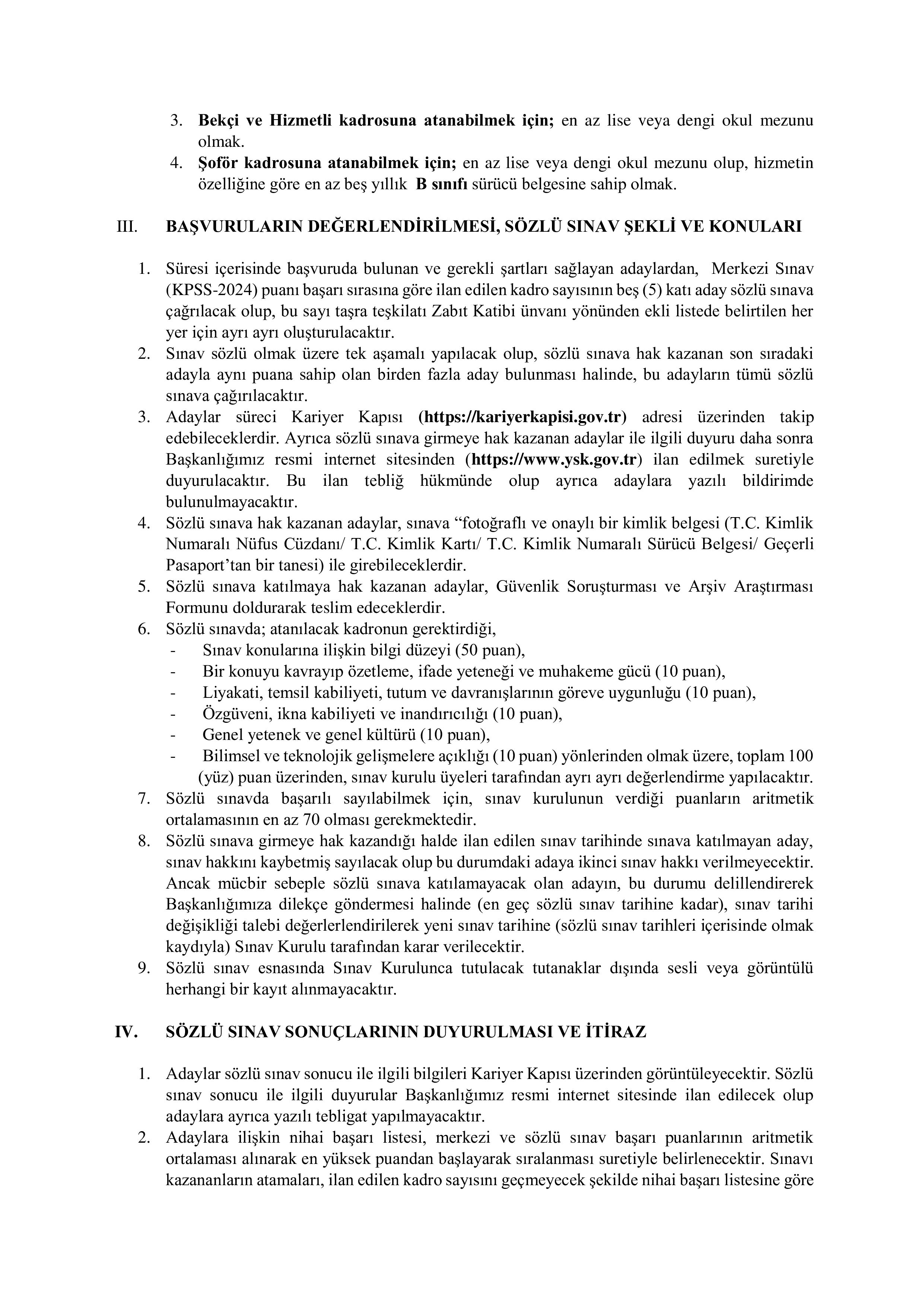 YÜKSEK SEÇİM KURULU BAŞKANLIĞI 135 MEMUR ALACAK ( 14 Ocak - 25 Ocak) İlan İçeriği Sayfa 3