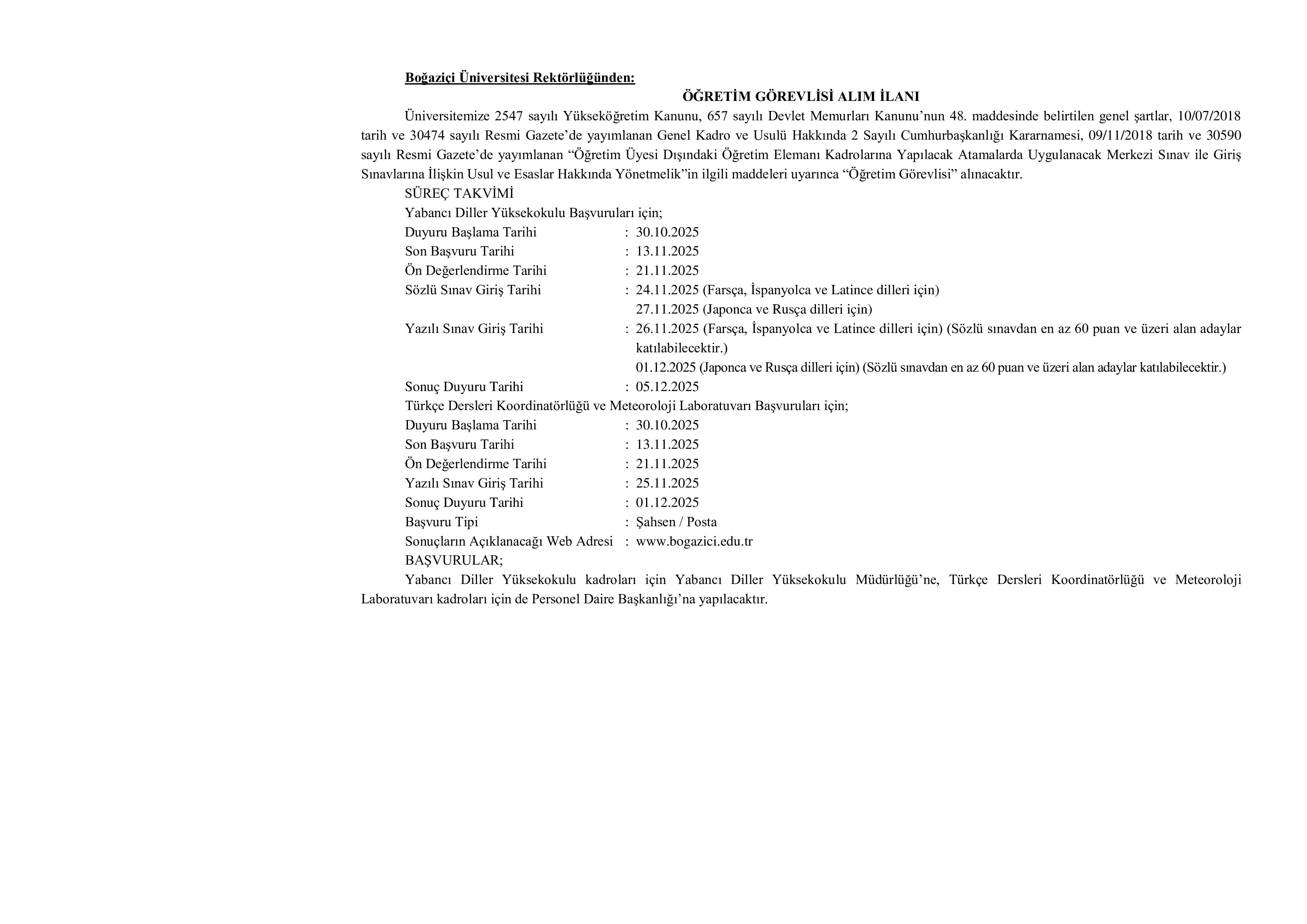 İlan İçeriği Sayfa 1 BOĞAZİÇİ ÜNİVERSİTESİ 8 ÖĞRETİM ELEMANI ALACAK ( 30 Ekim - 13 Kasım) İlan İçeriği Sayfa 1