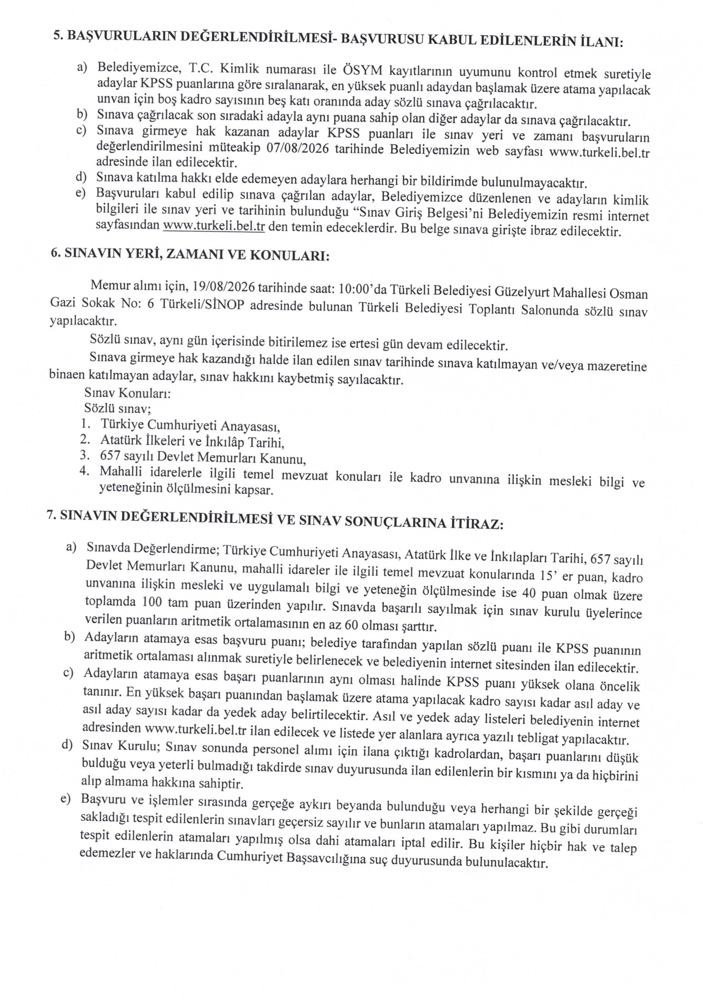TÜRKELİ BELEDİYE BAŞKANLIĞI 1 MÜHENDİS ALACAK ( 3 Ağustos - 5 Ağustos) İlan İçeriği Sayfa 3