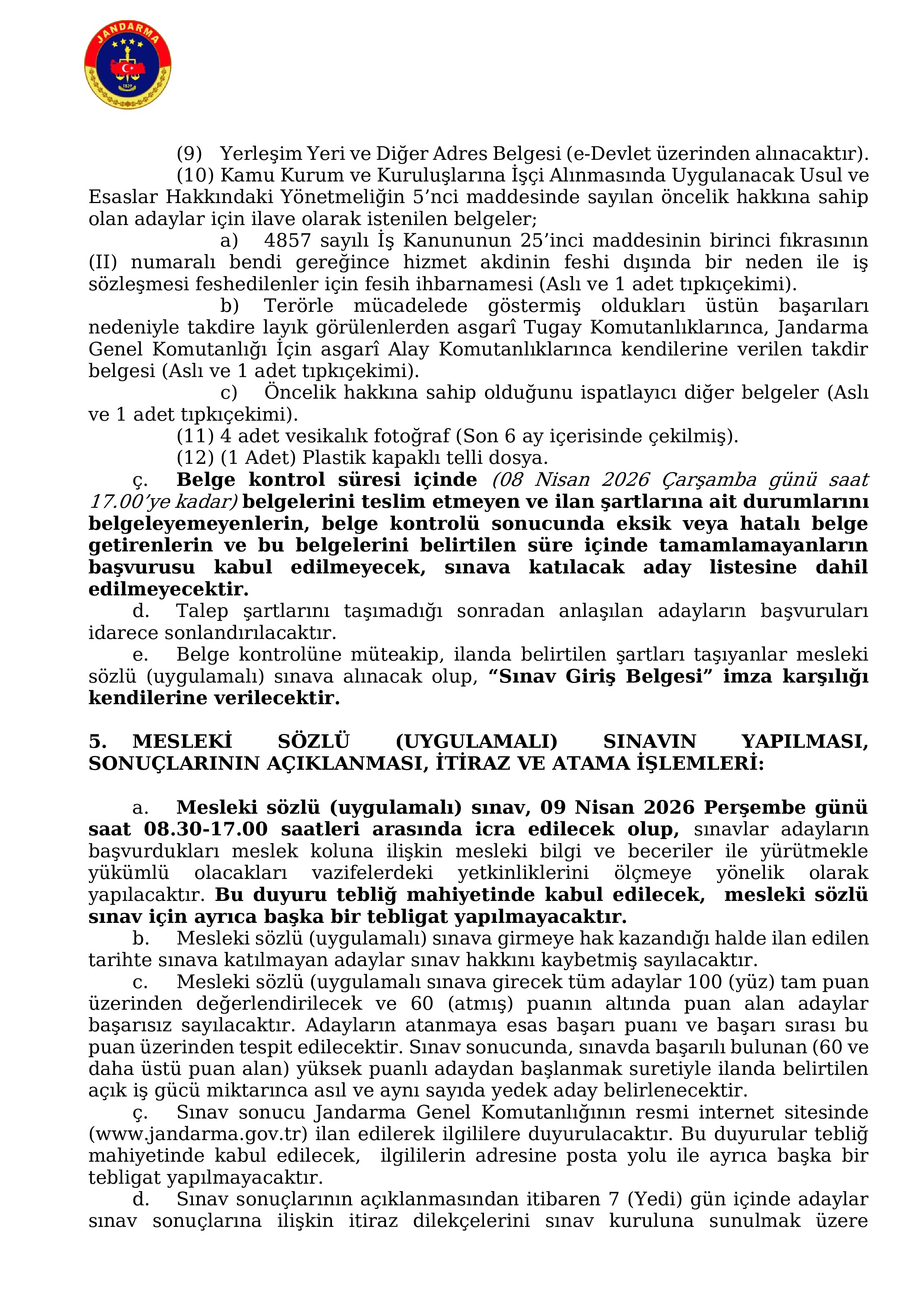 İlan İçeriği Sayfa 3 JANDARMA GENEL KOMUTANLIĞI 1 ENGELLİ İŞÇİ ALACAK ( 30 Mart - 3 Nisan) İlan İçeriği Sayfa 3