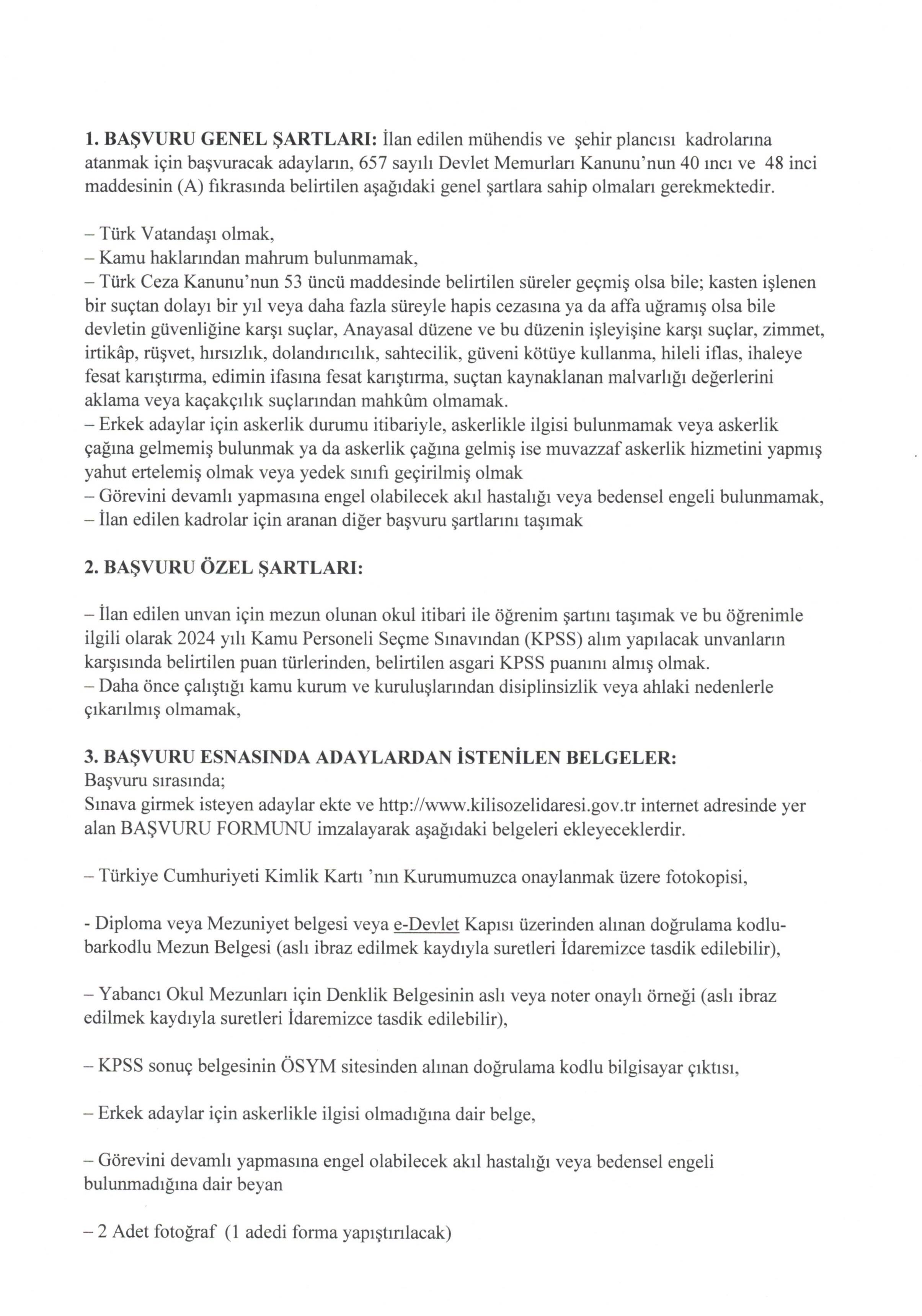 KİLİS İL ÖZEL İDARESİ 7 SÖZLEŞMELİ PERSONEL ALACAK ( 1 Haziran - 12 Haziran) İlan İçeriği Sayfa 3