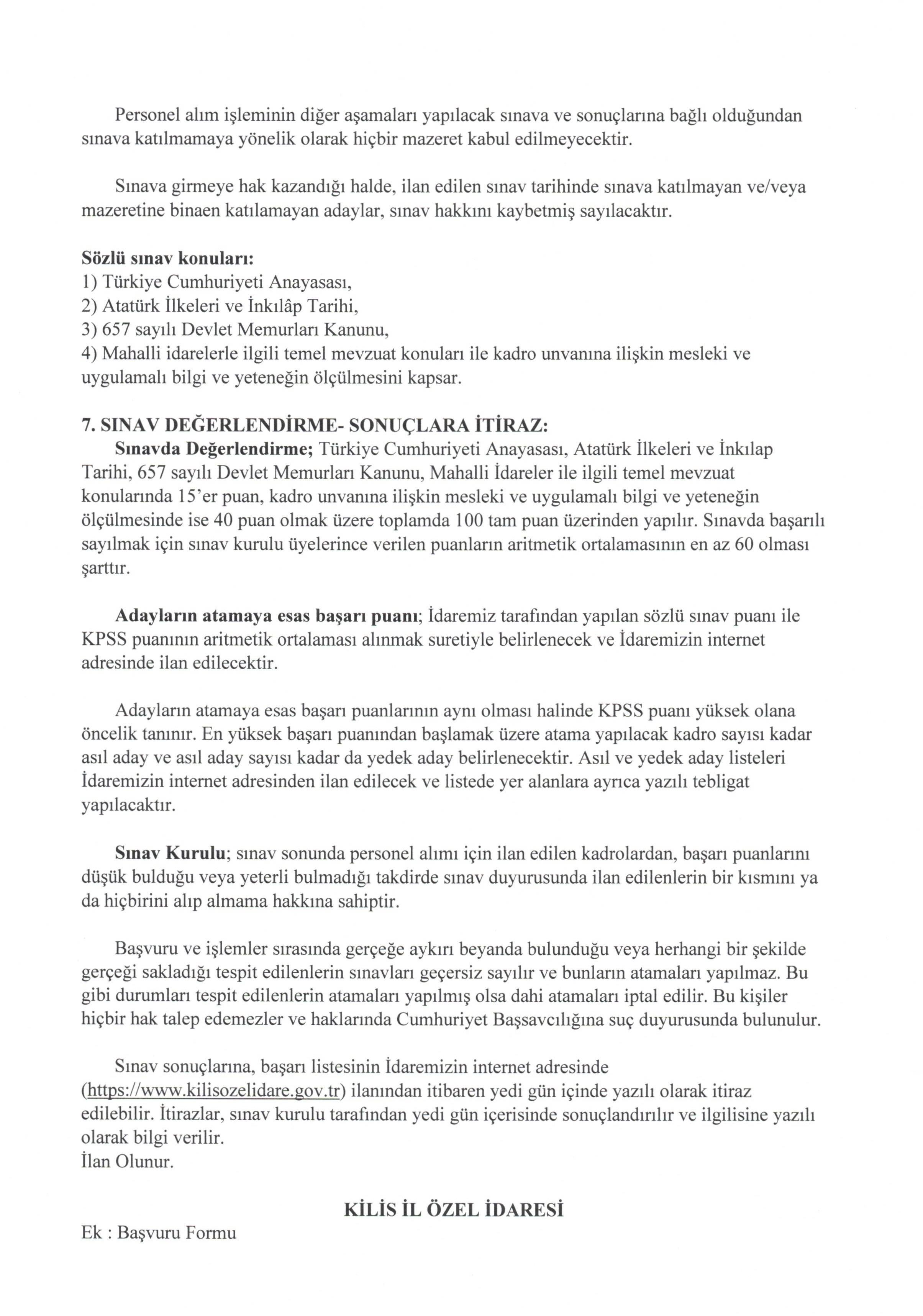 KİLİS İL ÖZEL İDARESİ 7 SÖZLEŞMELİ PERSONEL ALACAK ( 1 Haziran - 12 Haziran) İlan İçeriği Sayfa 5