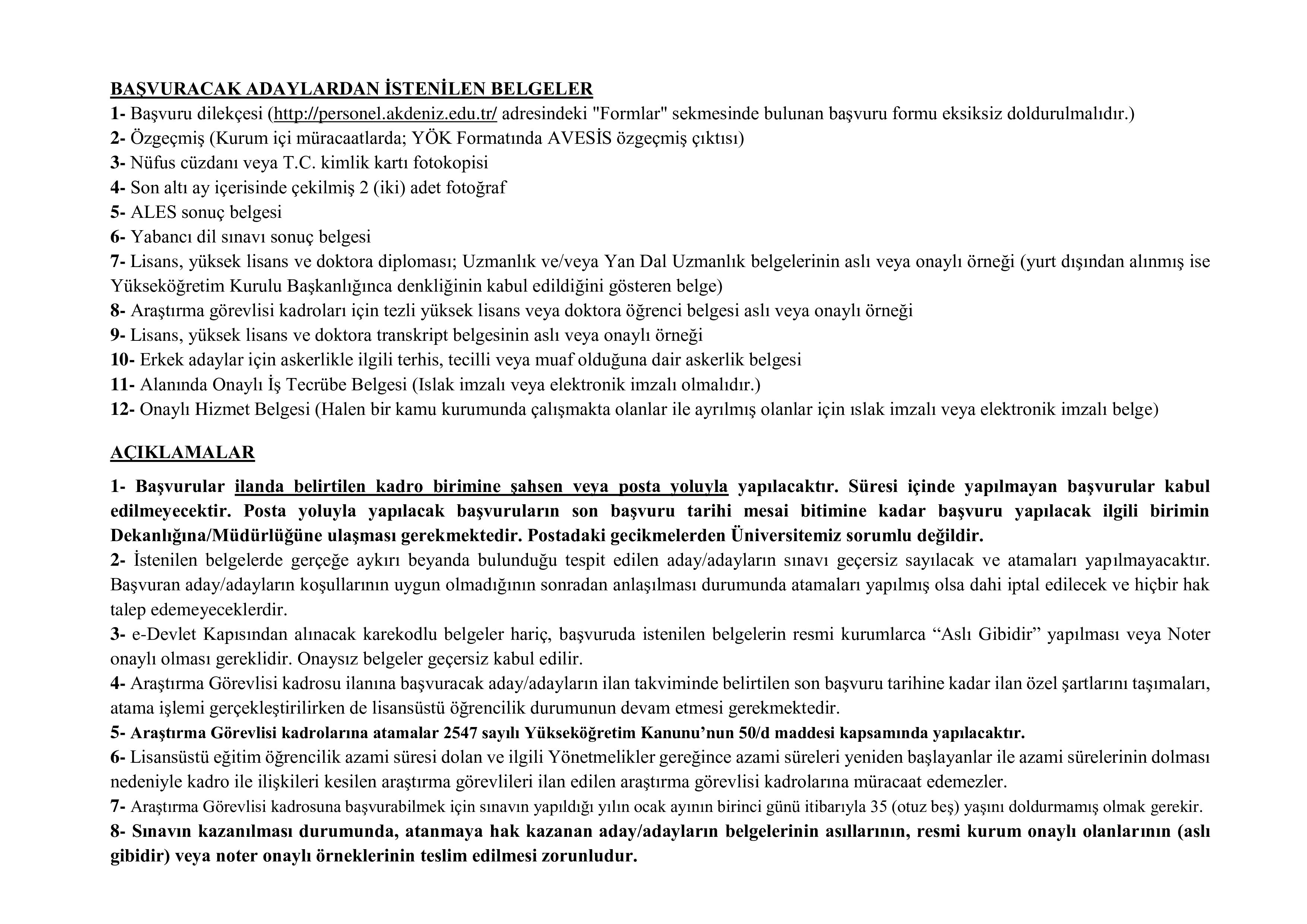 İlan İçeriği Sayfa 11 AKDENİZ ÜNİVERSİTESİ 61 ÖĞRETİM ELEMANI ALACAK ( 31 Aralık - 16 Ocak) İlan İçeriği Sayfa 11