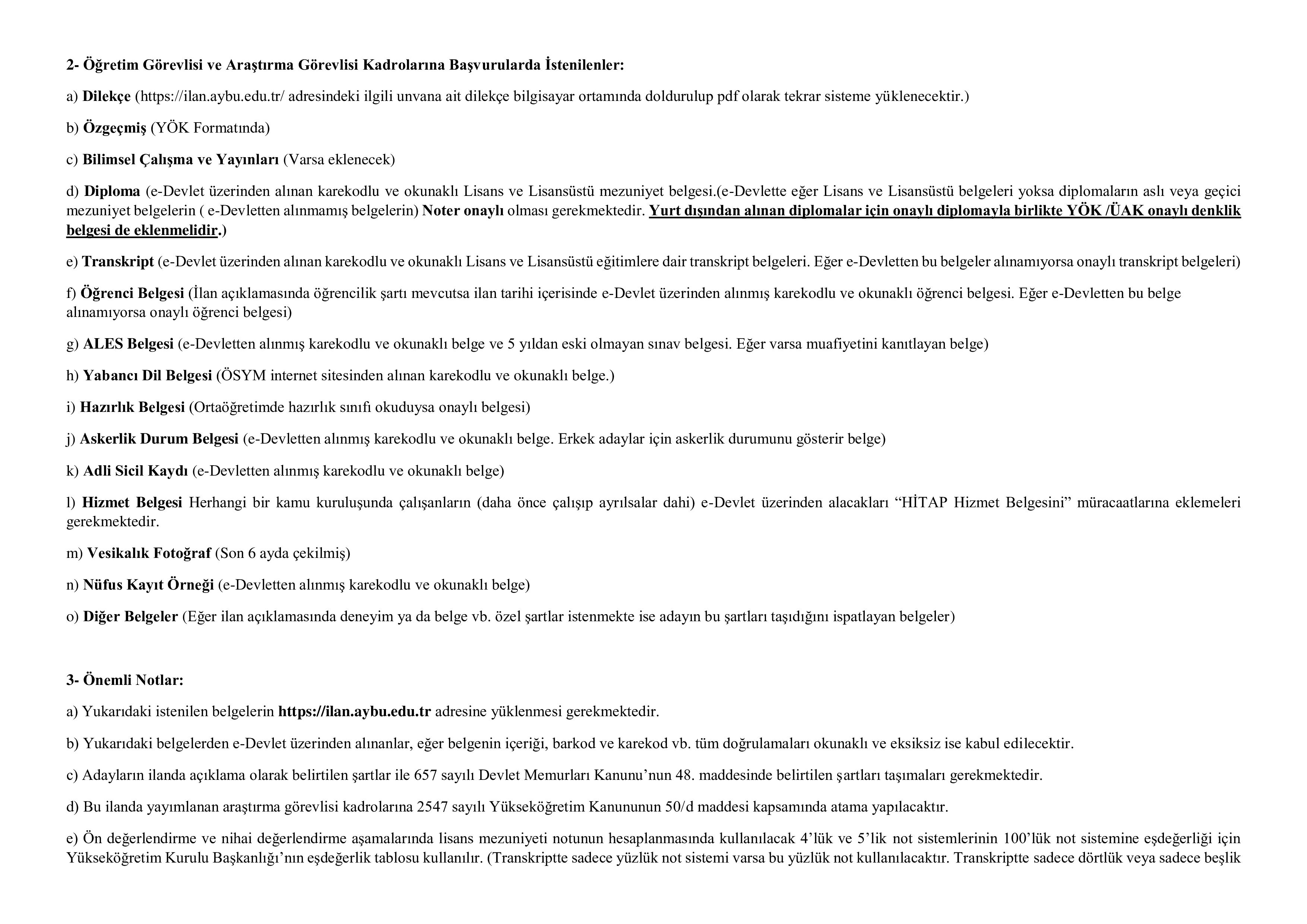 ANKARA YILDIRIM BEYAZIT ÜNİVERSİTESİ 64 ÖĞRETİM ELEMANI ALACAK ( 31 Aralık - 14 Ocak) İlan İçeriği Sayfa 7