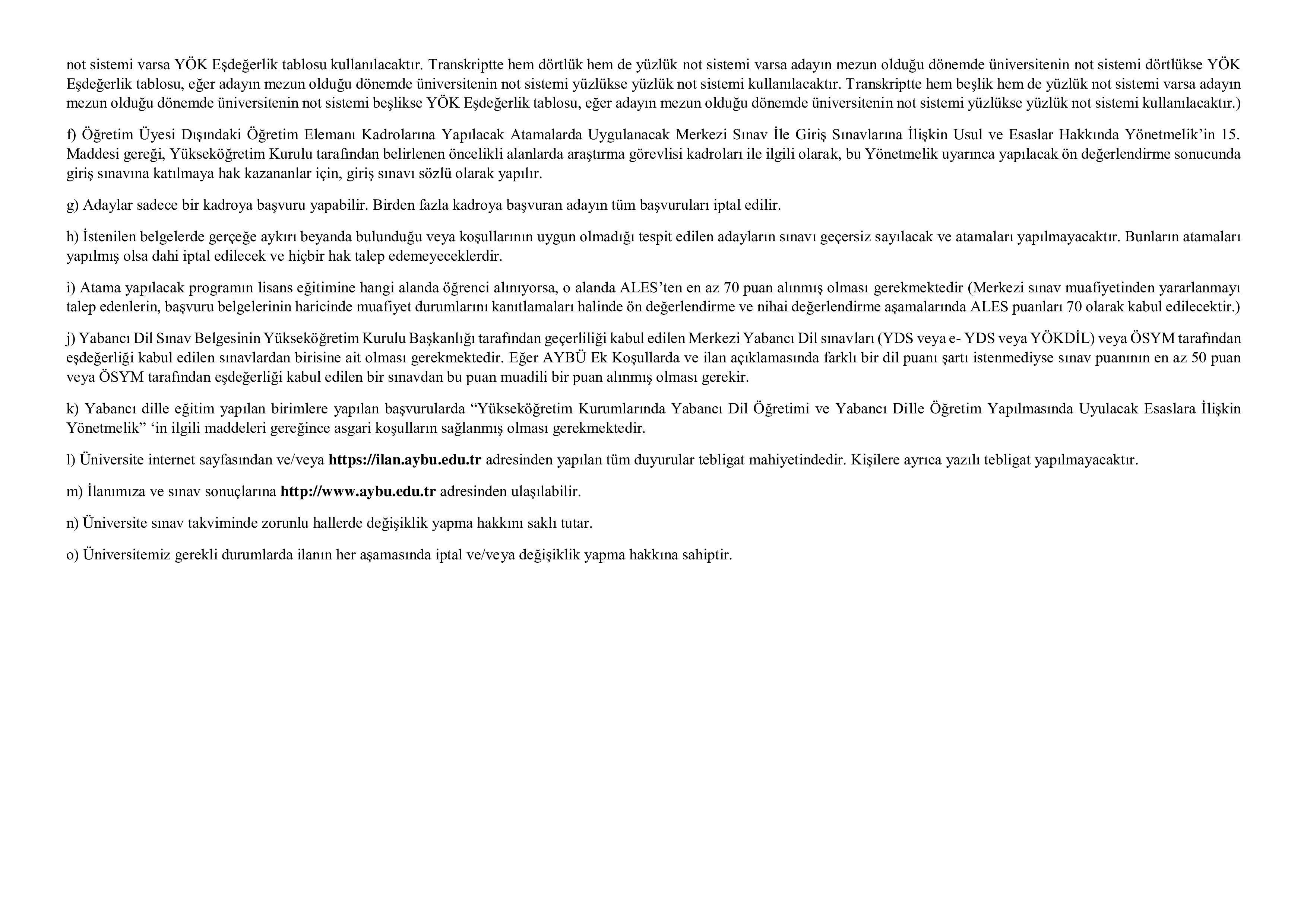 ANKARA YILDIRIM BEYAZIT ÜNİVERSİTESİ 64 ÖĞRETİM ELEMANI ALACAK ( 31 Aralık - 14 Ocak) İlan İçeriği Sayfa 8