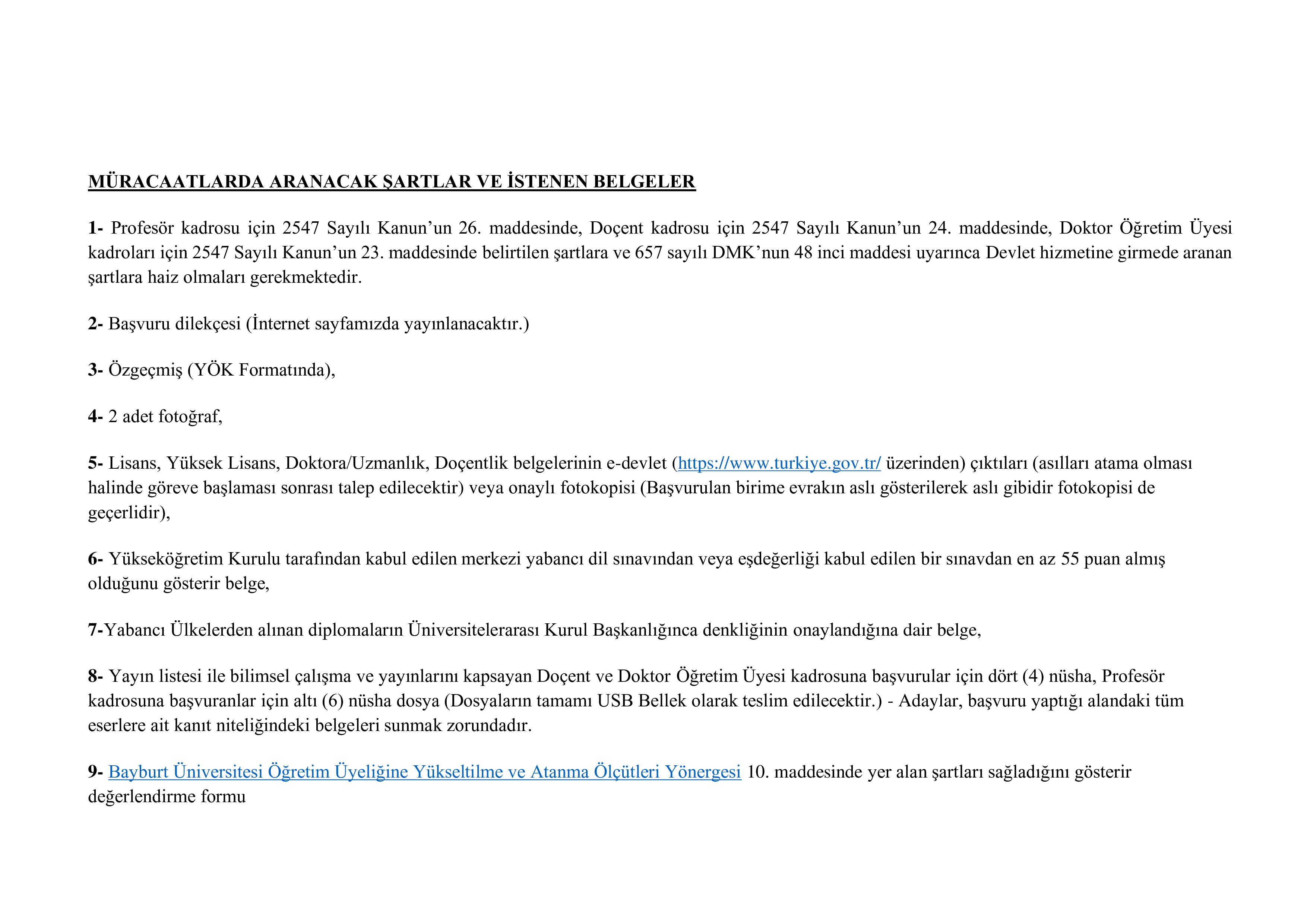 BAYBURT ÜNİVERSİTESİ 41 ÖĞRETİM ÜYESİ ALACAK ( 31 Aralık - 14 Ocak) İlan İçeriği Sayfa 7