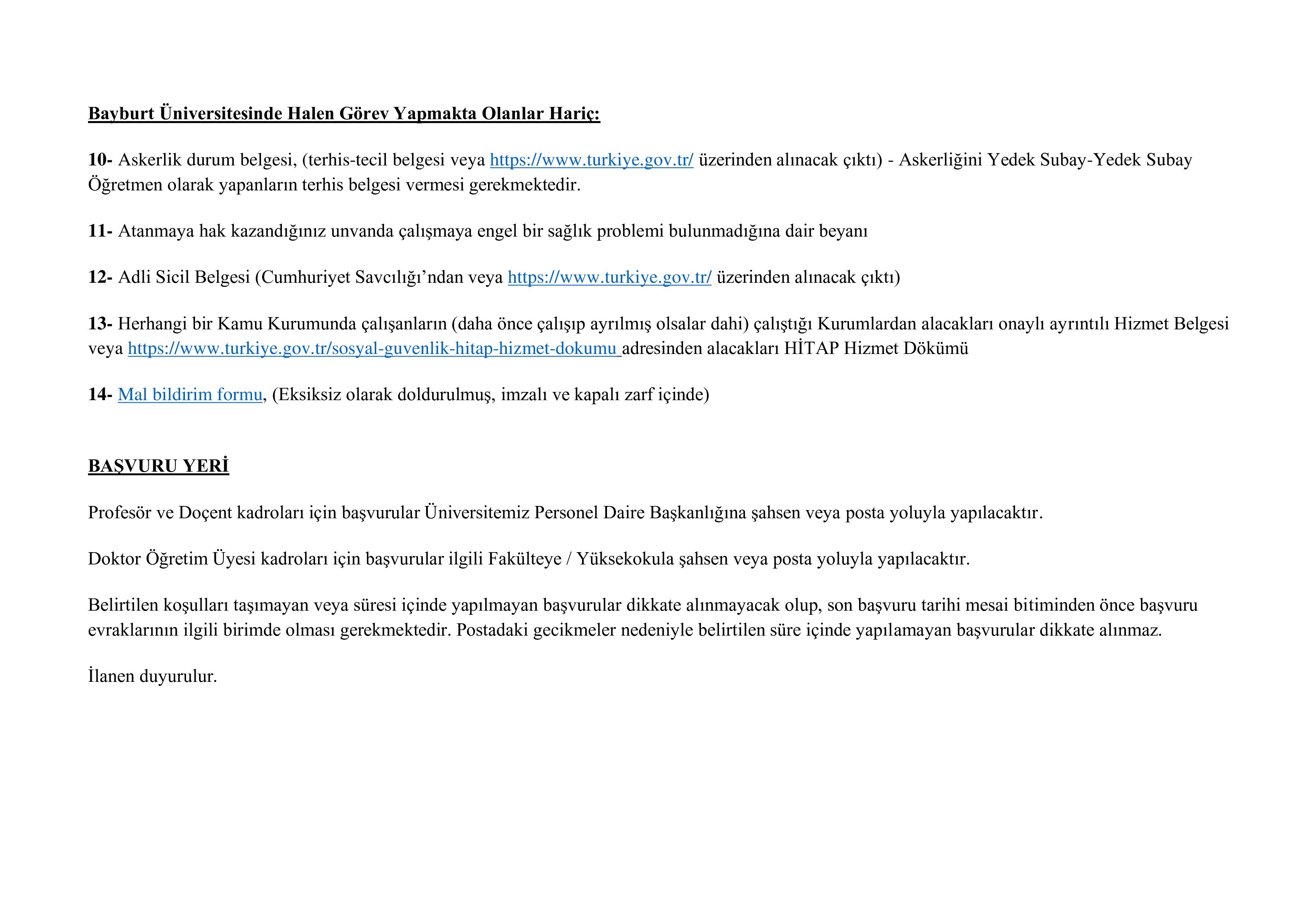 BAYBURT ÜNİVERSİTESİ 41 ÖĞRETİM ÜYESİ ALACAK ( 31 Aralık - 14 Ocak) İlan İçeriği Sayfa 8