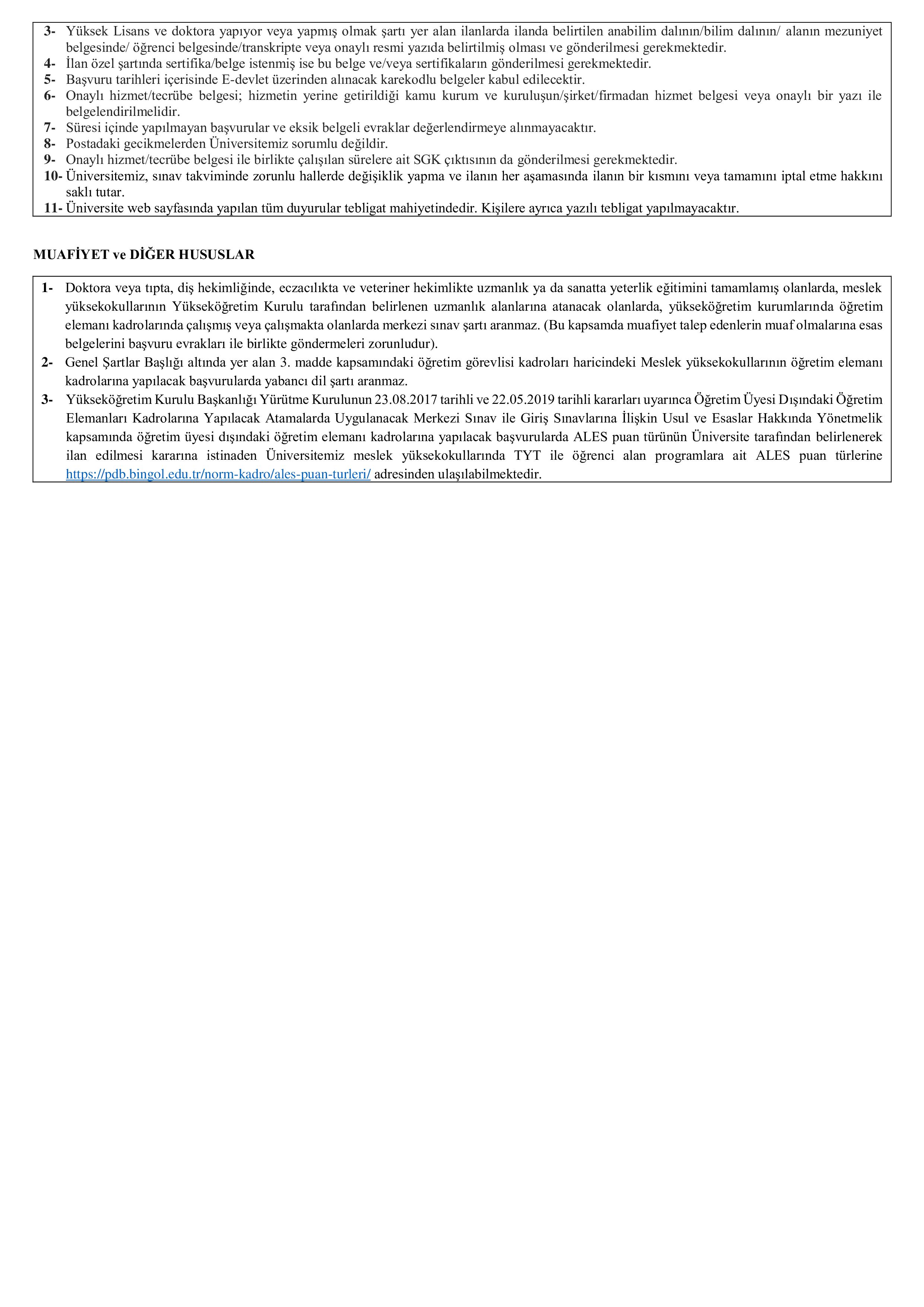 BİNGÖL ÜNİVERSİTESİ 70 ÖĞRETİM ÜYESİ ALACAK ( 31 Aralık - 30 Ocak) İlan İçeriği Sayfa 3