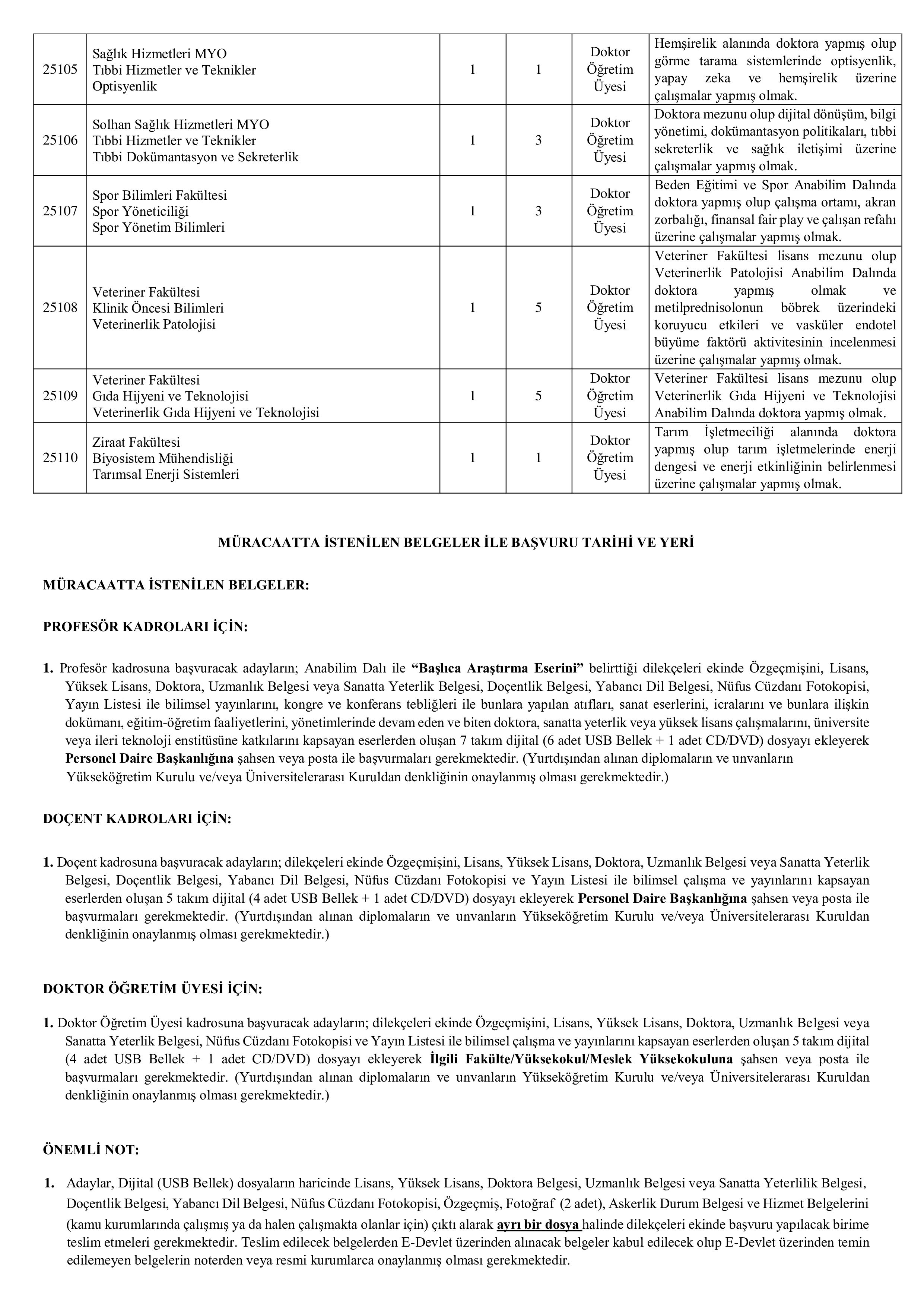 BİNGÖL ÜNİVERSİTESİ 70 ÖĞRETİM ÜYESİ ALACAK ( 31 Aralık - 30 Ocak) İlan İçeriği Sayfa 5