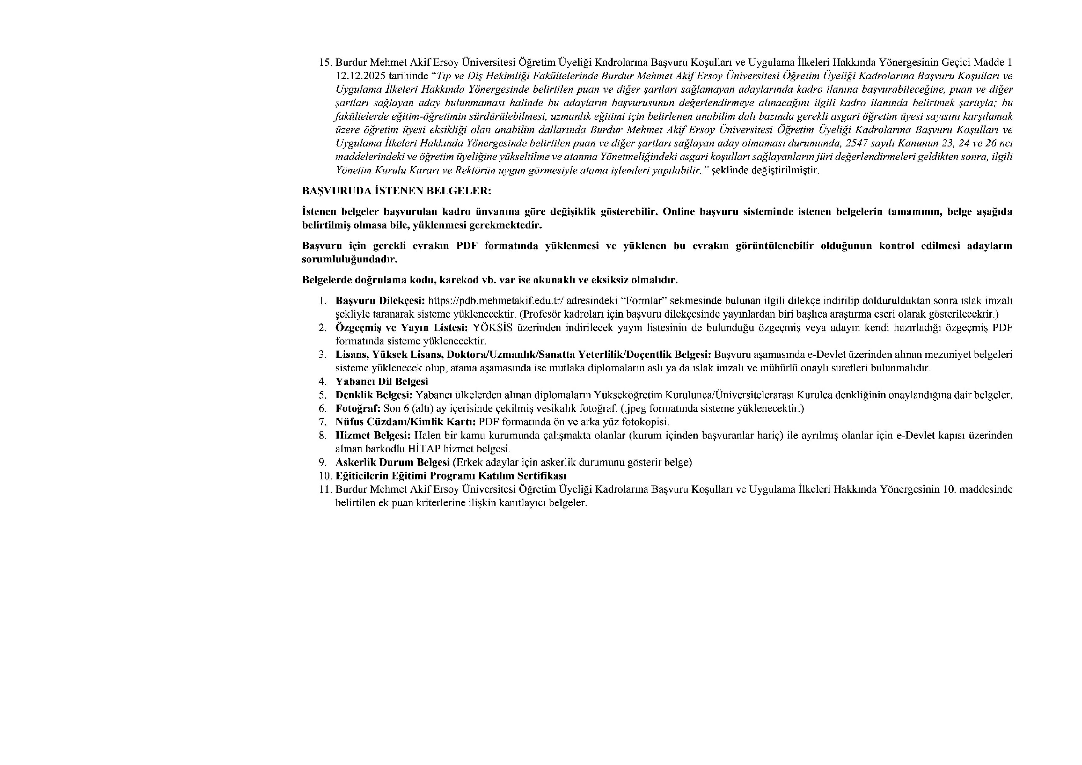BURDUR MEHMET AKİF ERSOY ÜNİVERSİTESİ 6 ÖĞRETİM ELEMANI ALACAK ( 31 Aralık - 14 Ocak) İlan İçeriği Sayfa 2