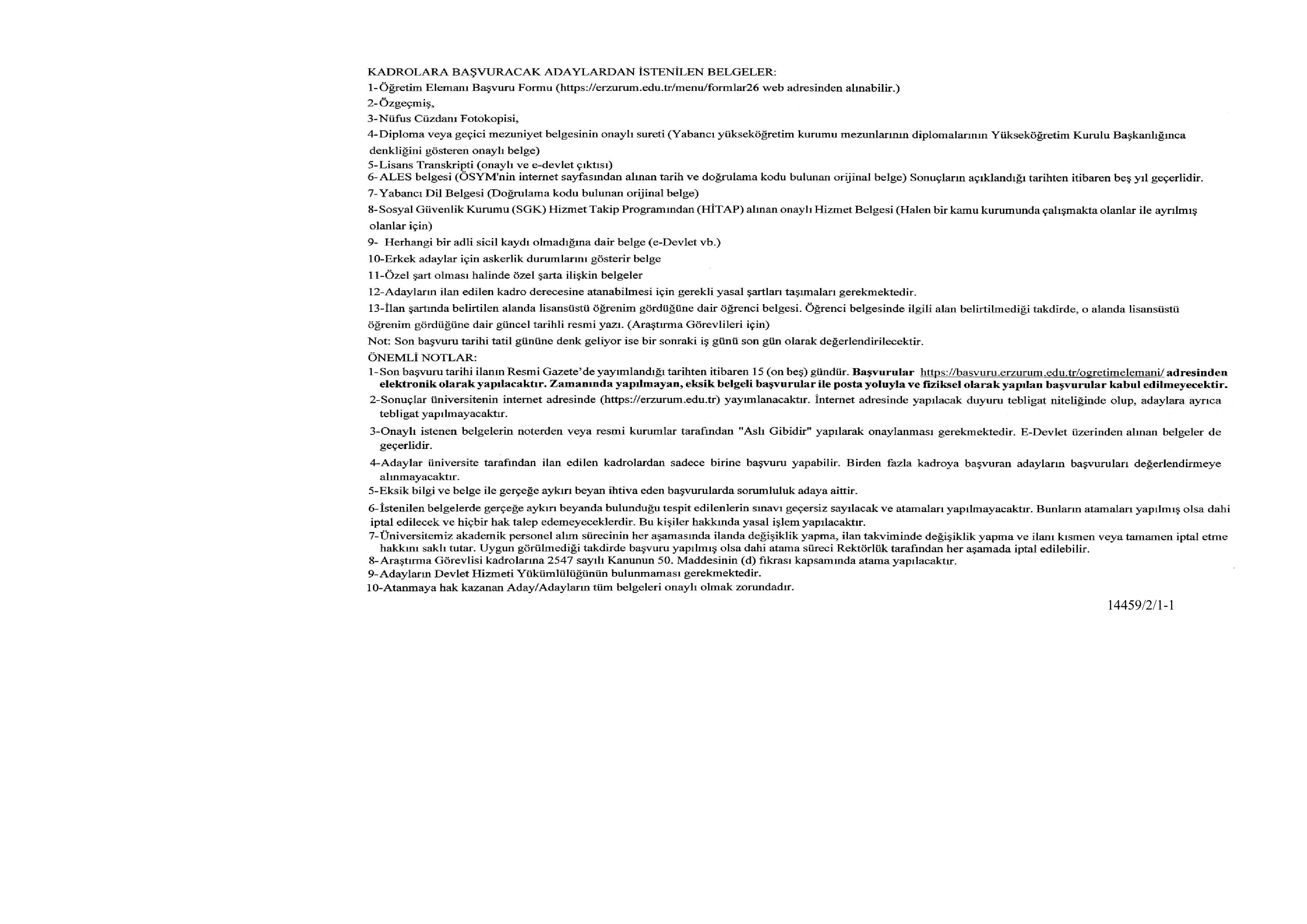 İlan İçeriği Sayfa 6 ERZURUM TEKNİK ÜNİVERSİTESİ 25 ÖĞRETİM ELEMANI ALACAK ( 31 Aralık - 14 Ocak) İlan İçeriği Sayfa 6