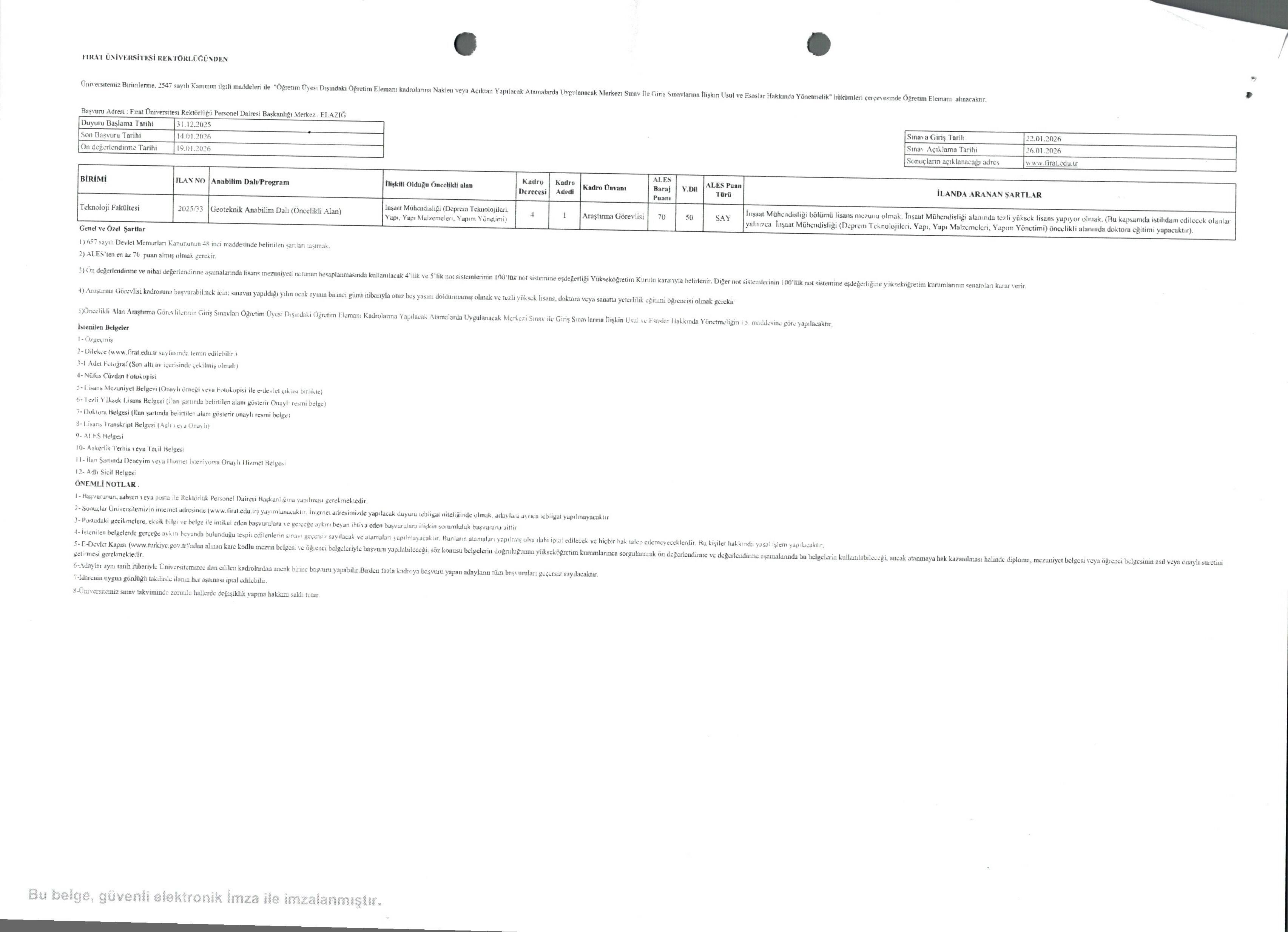 FIRAT ÜNİVERSİTESİ 24 ÖĞRETİM ELEMANI ALACAK ( 31 Aralık - 14 Ocak) İlan İçeriği Sayfa 4