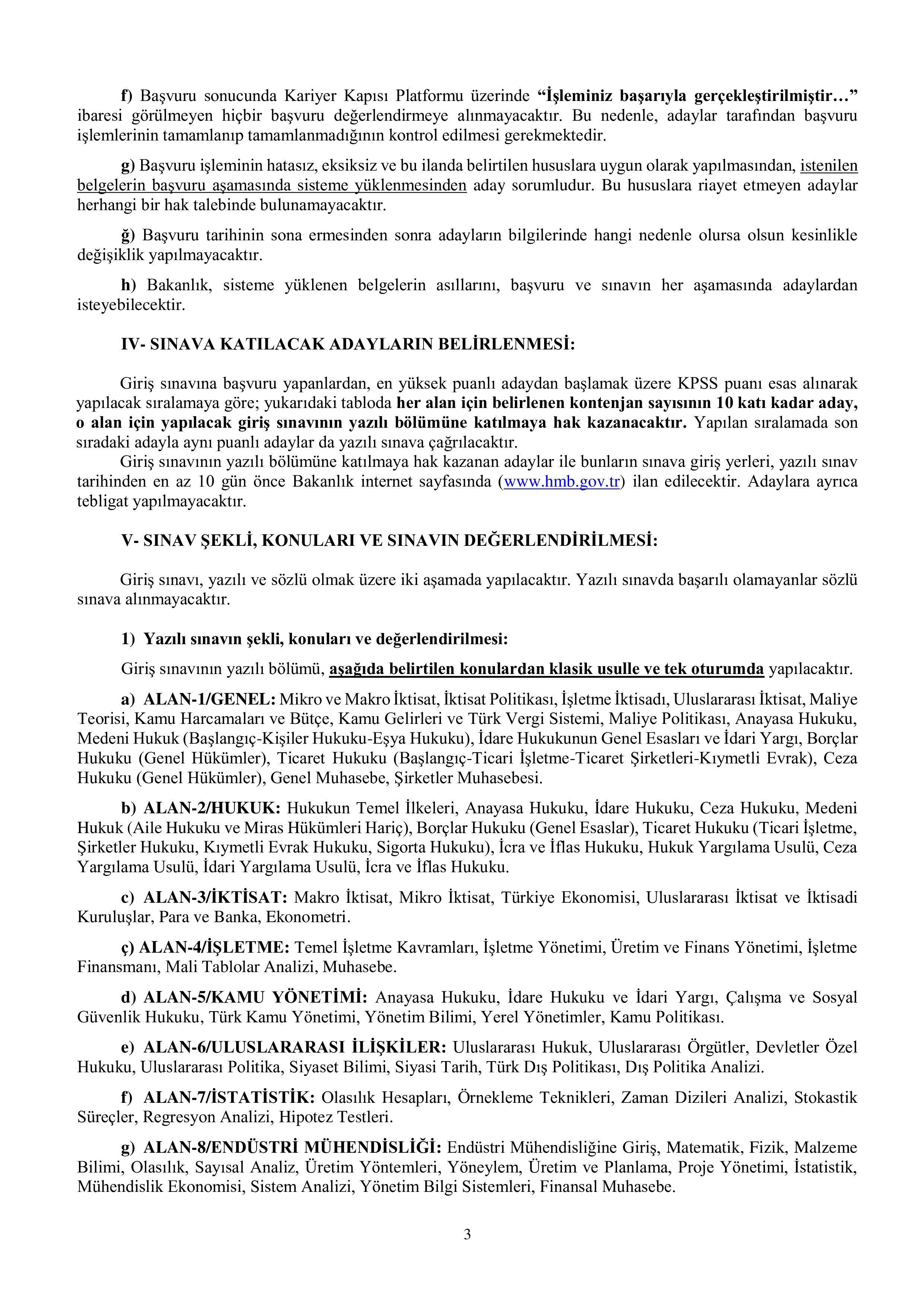 HAZİNE VE MALİYE BAKANLIĞI 93 HAZİNE VE MALİYE UZMAN YARDIMCISI ALACAK ( 3 Mart - 14 Mart) İlan İçeriği Sayfa 3